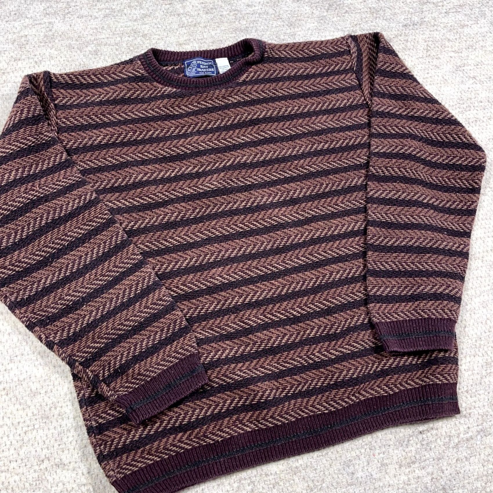 Vintage VINTAGE Grandpa Sweater Men XL Maroon Heavy Knit Herringbone Geometric 90s USA Crew Neck Pullover Size US XL / EU 56 / 4 - 2 Thumbnail