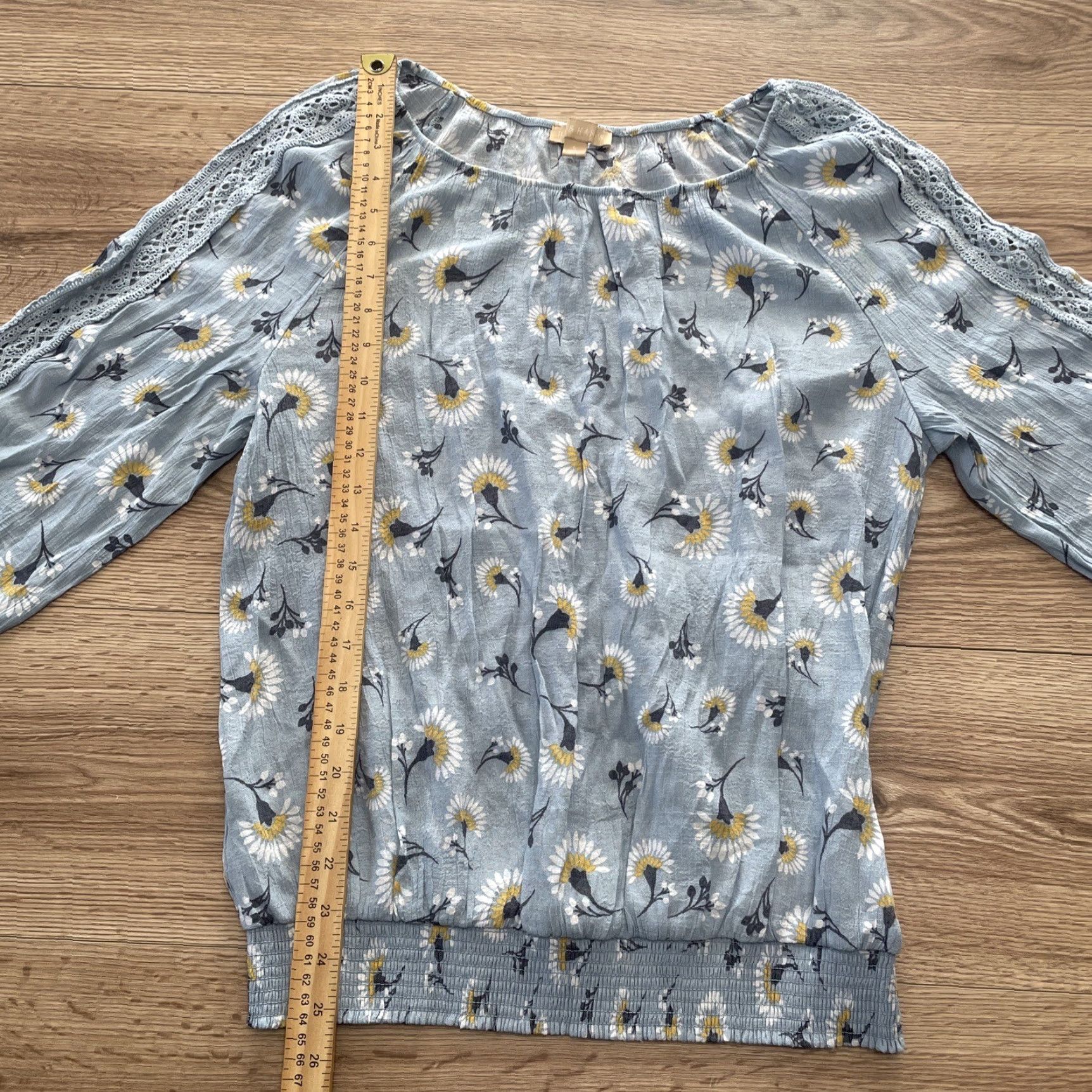 Hope HOPE & HARLOW Blue Floral Lace Blouse, Size L, Womens Size L / US 10 / IT 46 - 4 Thumbnail