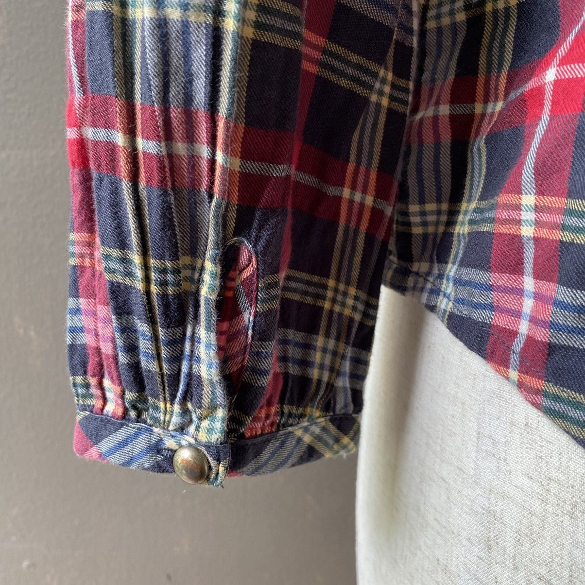 Japanese Brand Mezzo Piano Red Navy Check Long Sleeve Blouse Size S / US 4 / IT 40 - 10 Thumbnail