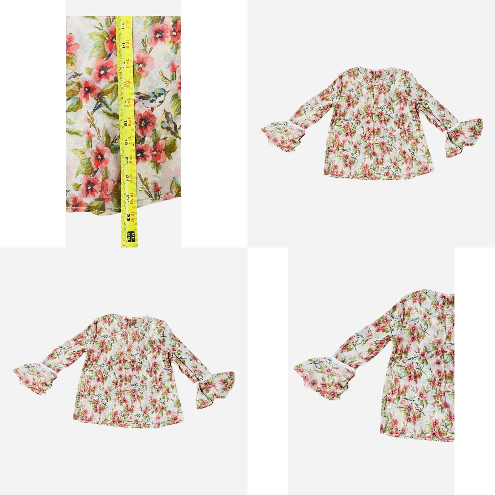 Disney Disney LC Collection Snow White Blouse Womens Small Floral Pink Long Sleeve Balloon Fringe Multicolor Polyester Blend Round Neck Regular Shirt Size S / US 4 / IT 40 - 8 Thumbnail