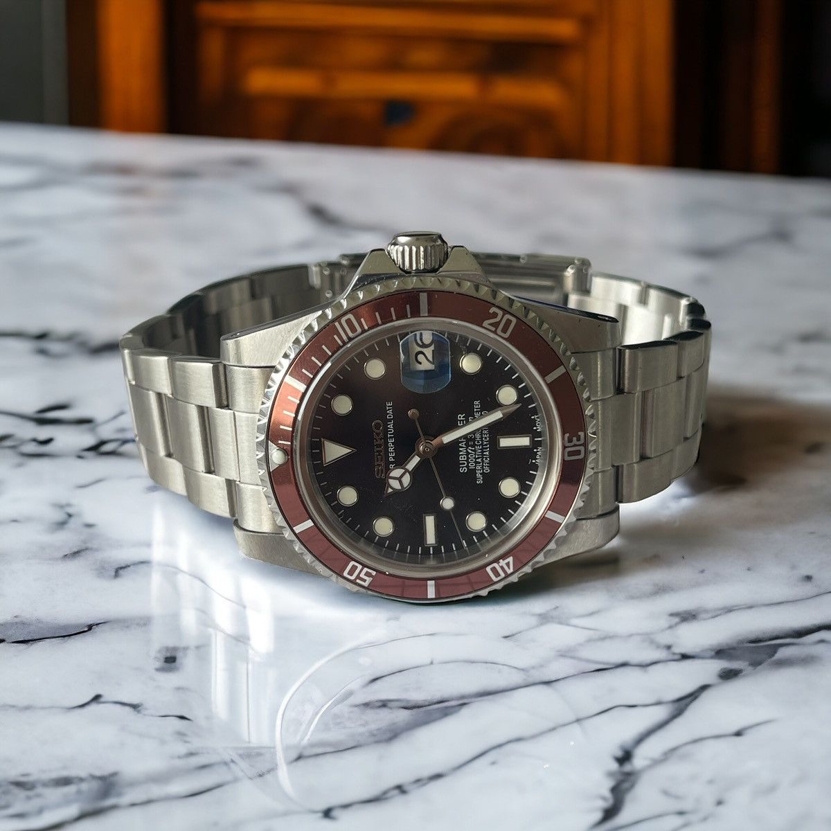 Japanese Brand Seiko Mod Submariner Black Dial Brown Bezel Steel Watch NH35 Size ONE SIZE - 1 Thumbnail