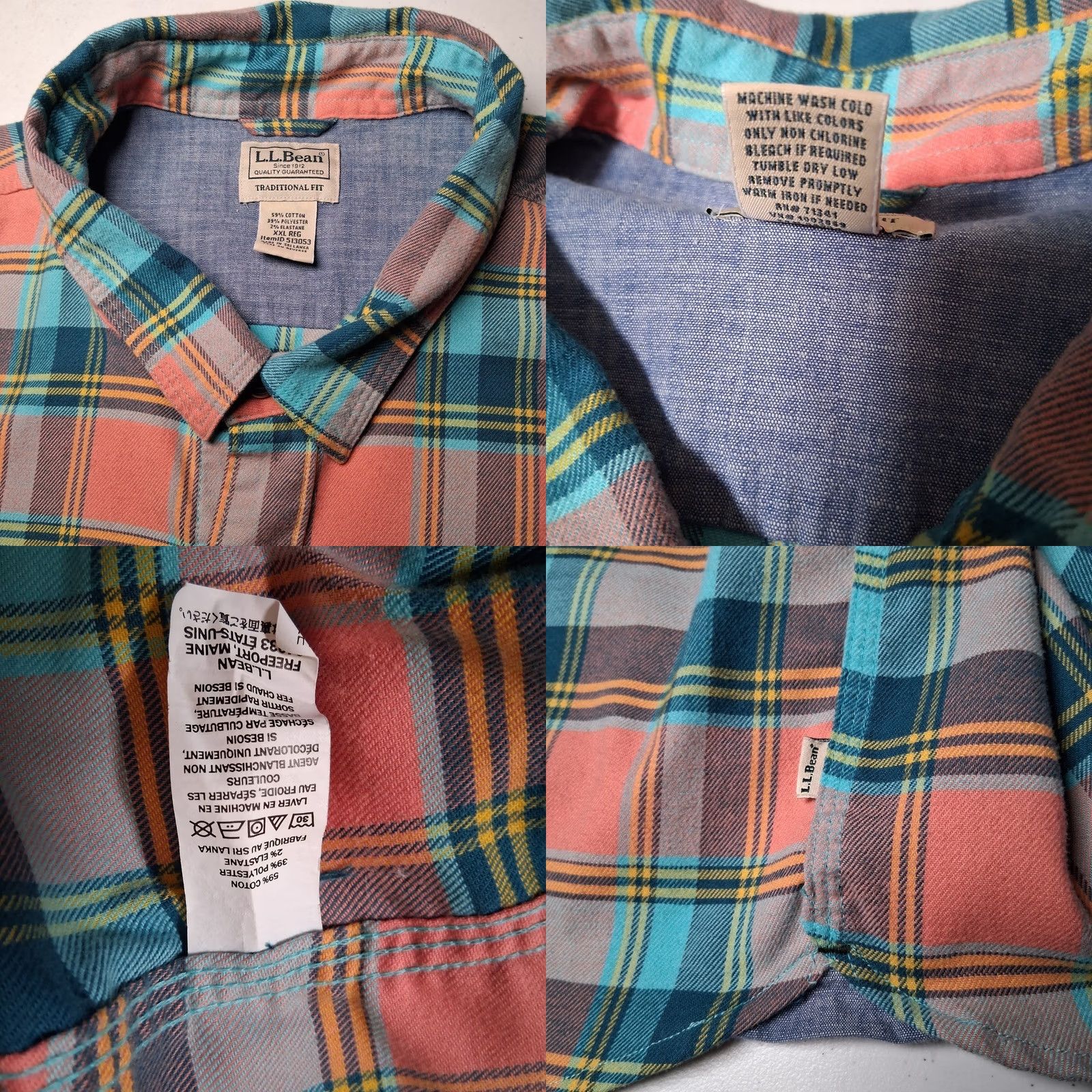 Vintage LL Bean Flannel Shirt Men XXL Regular Plaid Peach Blue Button-Down Long Sleeve Size US XXL / EU 58 / 5 - 8 Thumbnail
