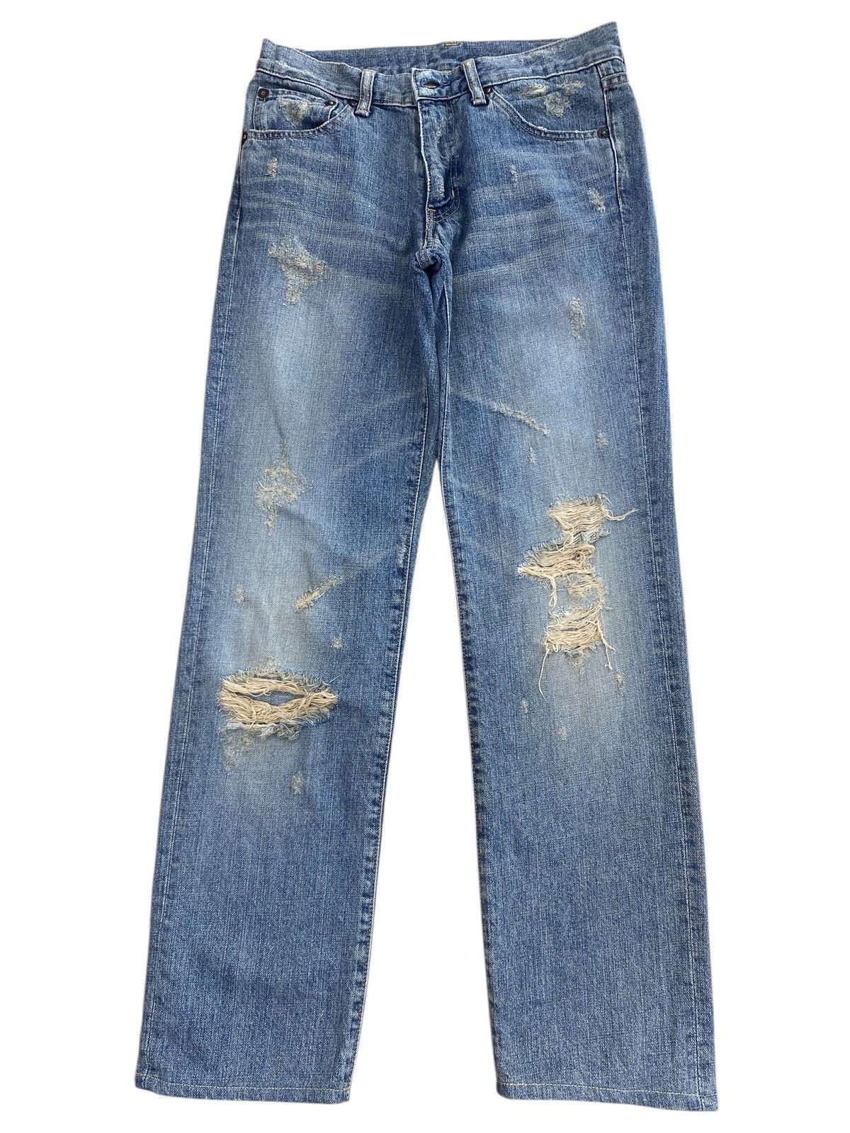 Japanese Brand Blue Way Brand Whiskers Faded Wash Style Distressed Jeans Size US 27 - 1 Thumbnail