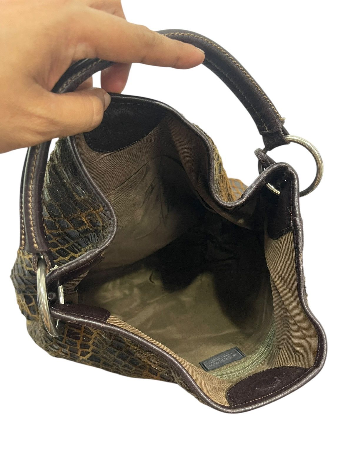 Genuine Leather Crocodile Embossed Textured Patina 4 Session Bag 2🟩1 Size ONE SIZE - 19 Thumbnail