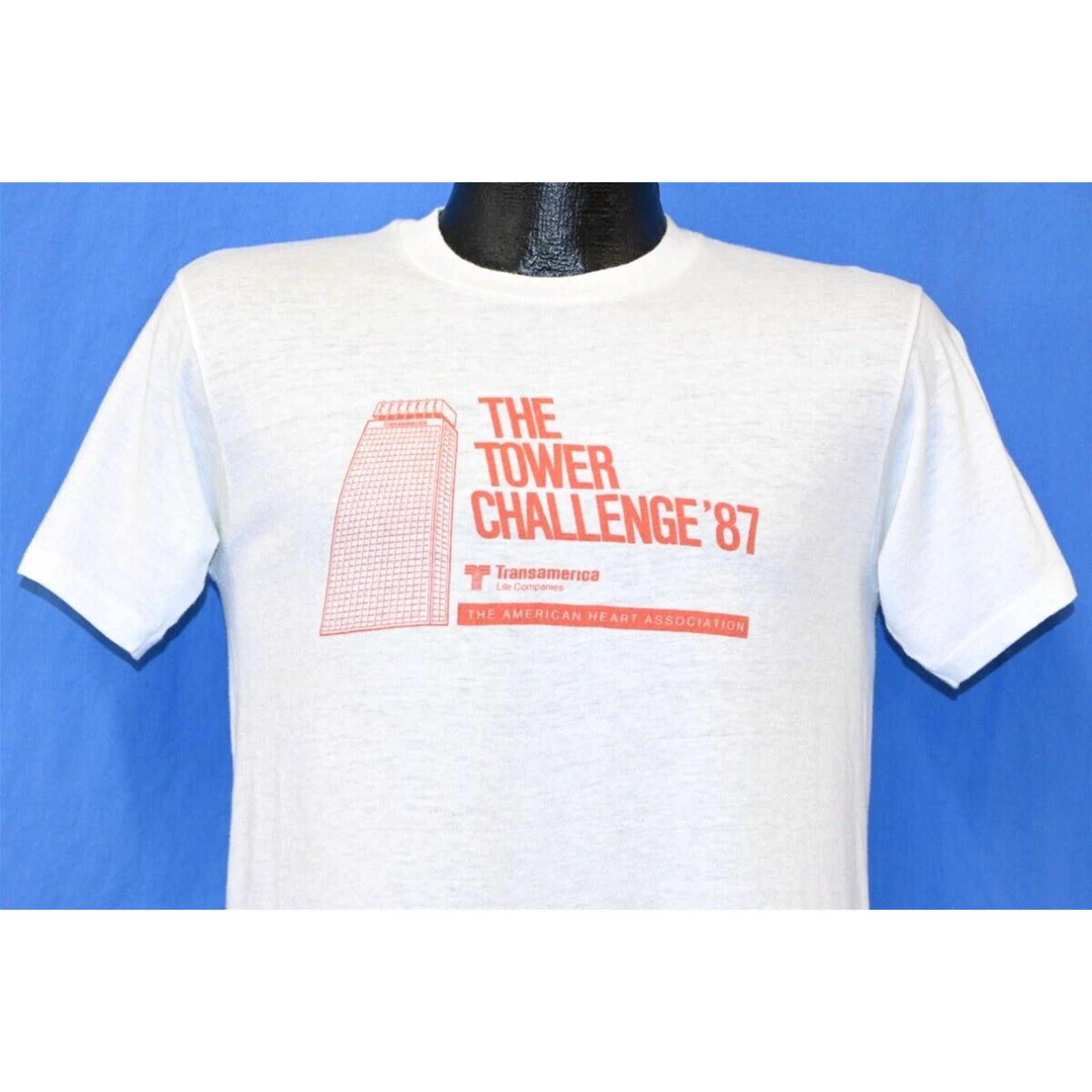 image of Vintage 80's Tower Challenge 1987 Transamerica American Heart Assoc T-Shirt S in White (Size Small)