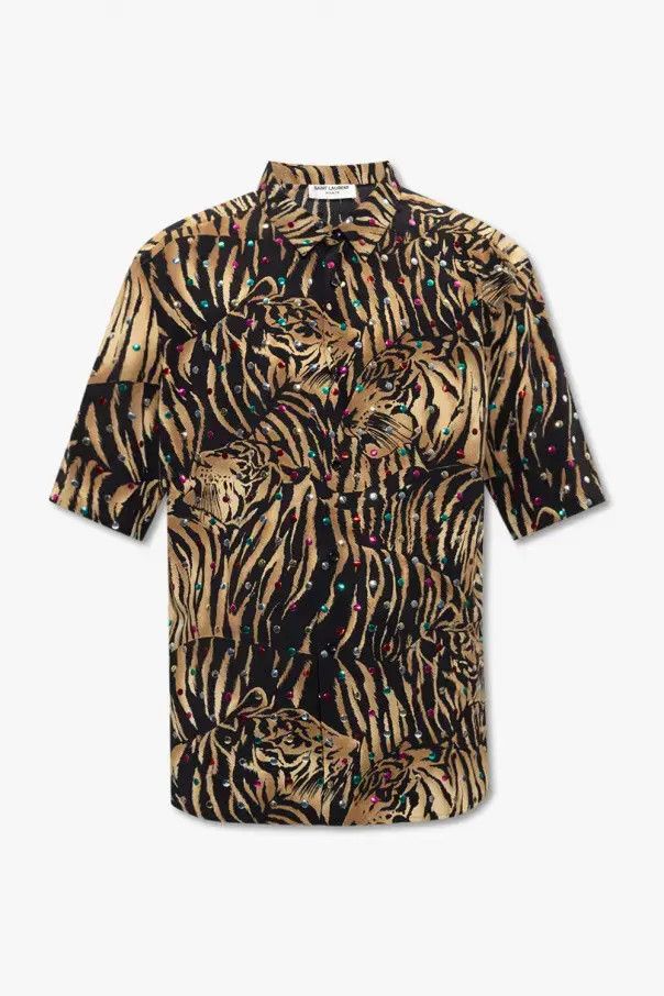 Saint Laurent Paris o1bcso1str0625 Shirt In Tiger Silk in Multicolor Size US XL / EU 56 / 4 - 1 Thumbnail