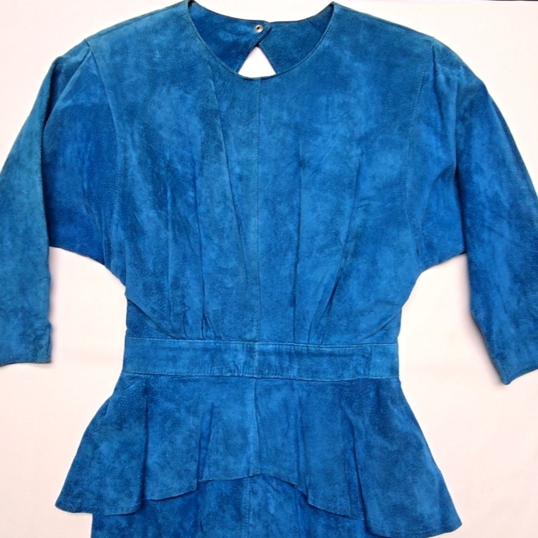 Vintage Vintage Blue Suede Peplum Bennetts Dress Womens Size 6 80s Size M / US 6-8 / IT 42-44 - 3 Thumbnail