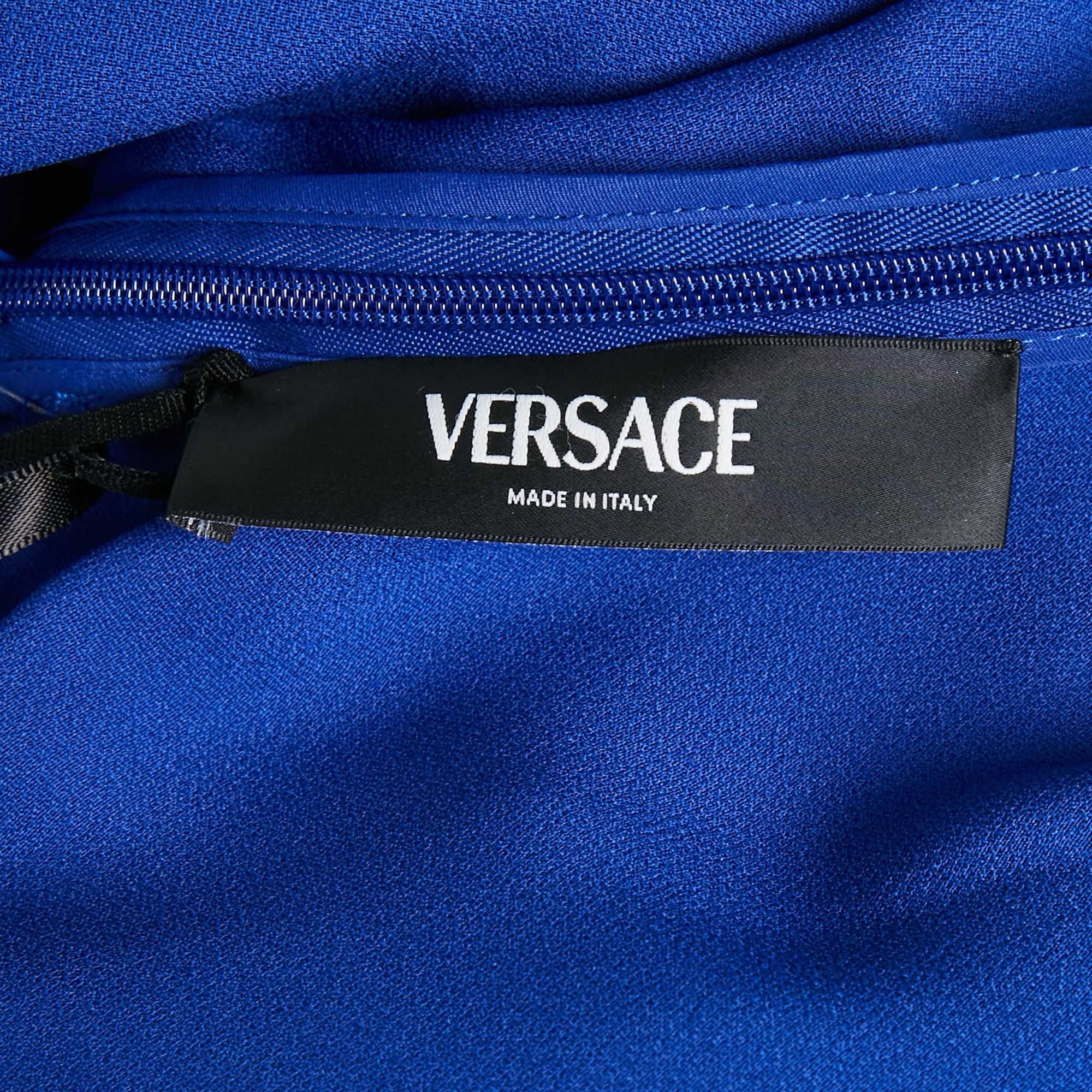 Versace Versace Blue Barocco Lace Satin Silk Cowl Neck Slip Dress S Size S / US 4 / IT 40 - 6 Thumbnail