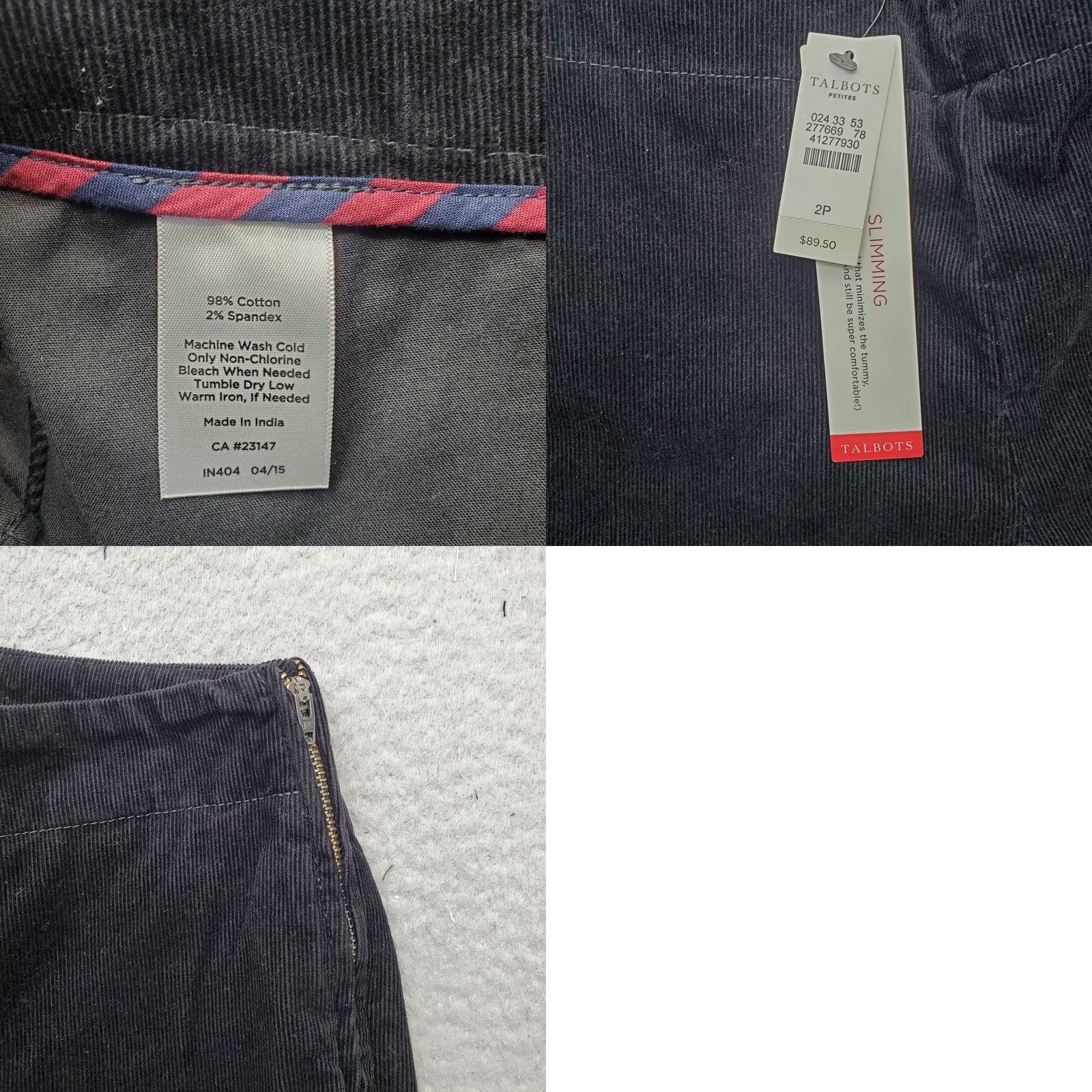 Talbots Talbots Womens Corduroy Pants 2P Black Stretch Slimming Straight Leg Side Zip Pants Size 26" / US 2 / IT 38 - 8 Thumbnail