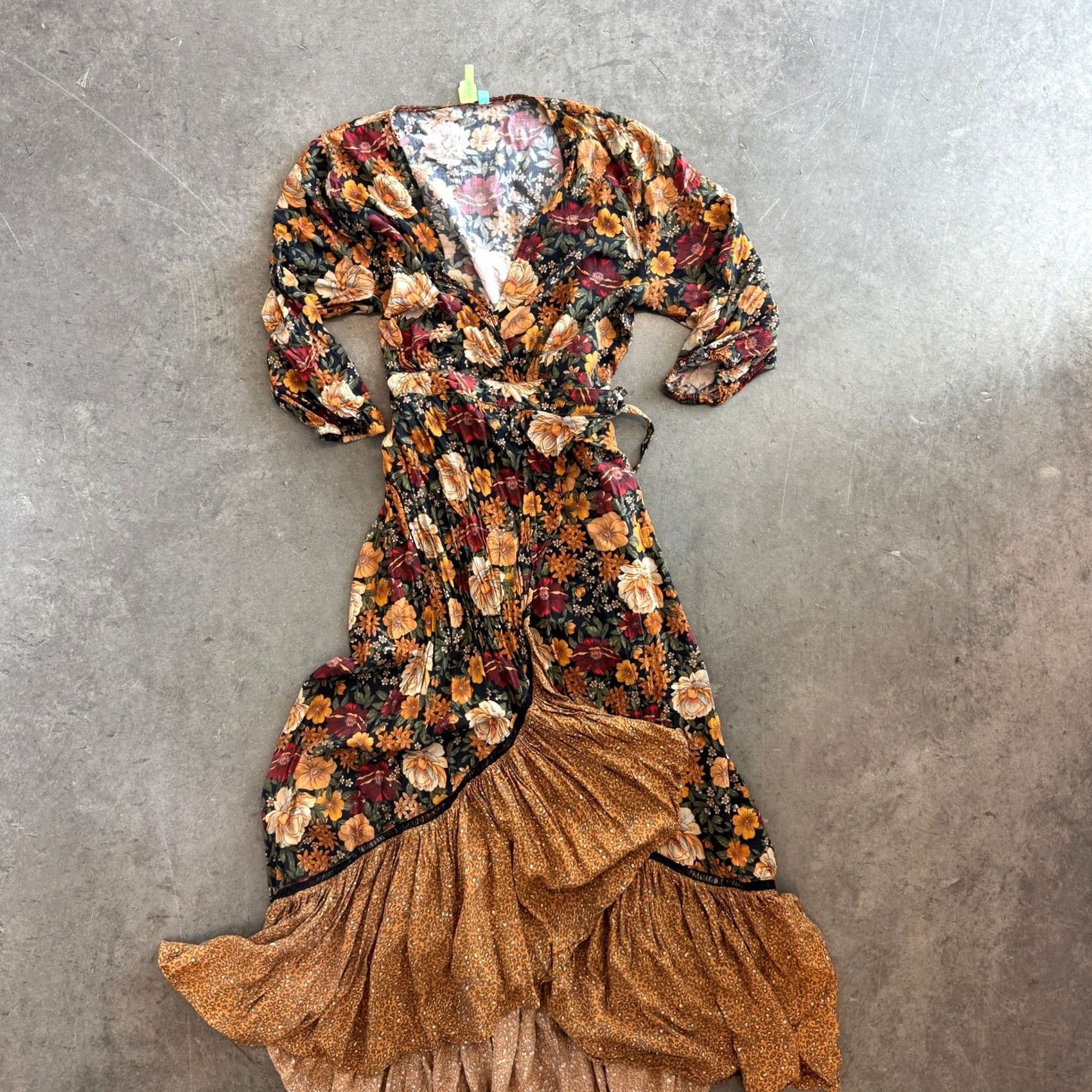 Farm Rio VINTAGE Farm Rio Madrid Floral Brown Wrap Maxi Dress Petite Size S Women's Y2K Size S / US 4 / IT 40 - 2 Thumbnail