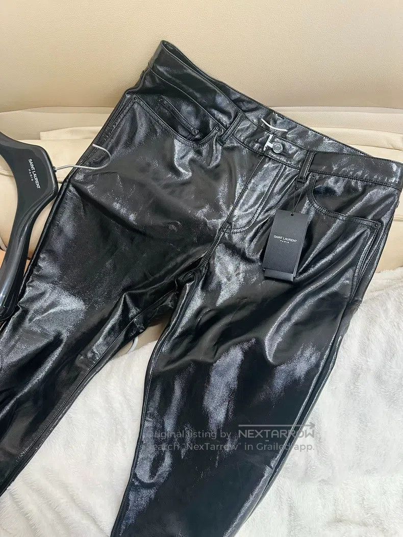Saint Laurent Paris Saint Laurent Paris Black Shiny Coated Slim Fit Tapered De Size US 32 / EU 48 - 3 Thumbnail