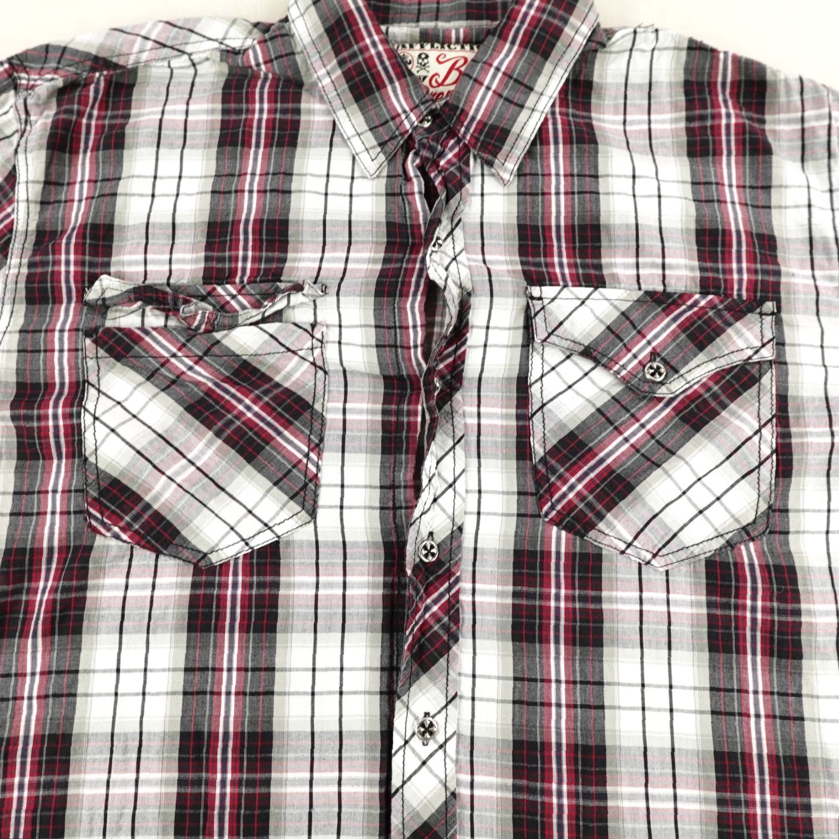 Affliction VINTAGE Affliction Shirt Mens XL Red Plaid Button Up Roll Tab White Black Premium Y2K Size US XL / EU 56 / 4 - 3 Thumbnail