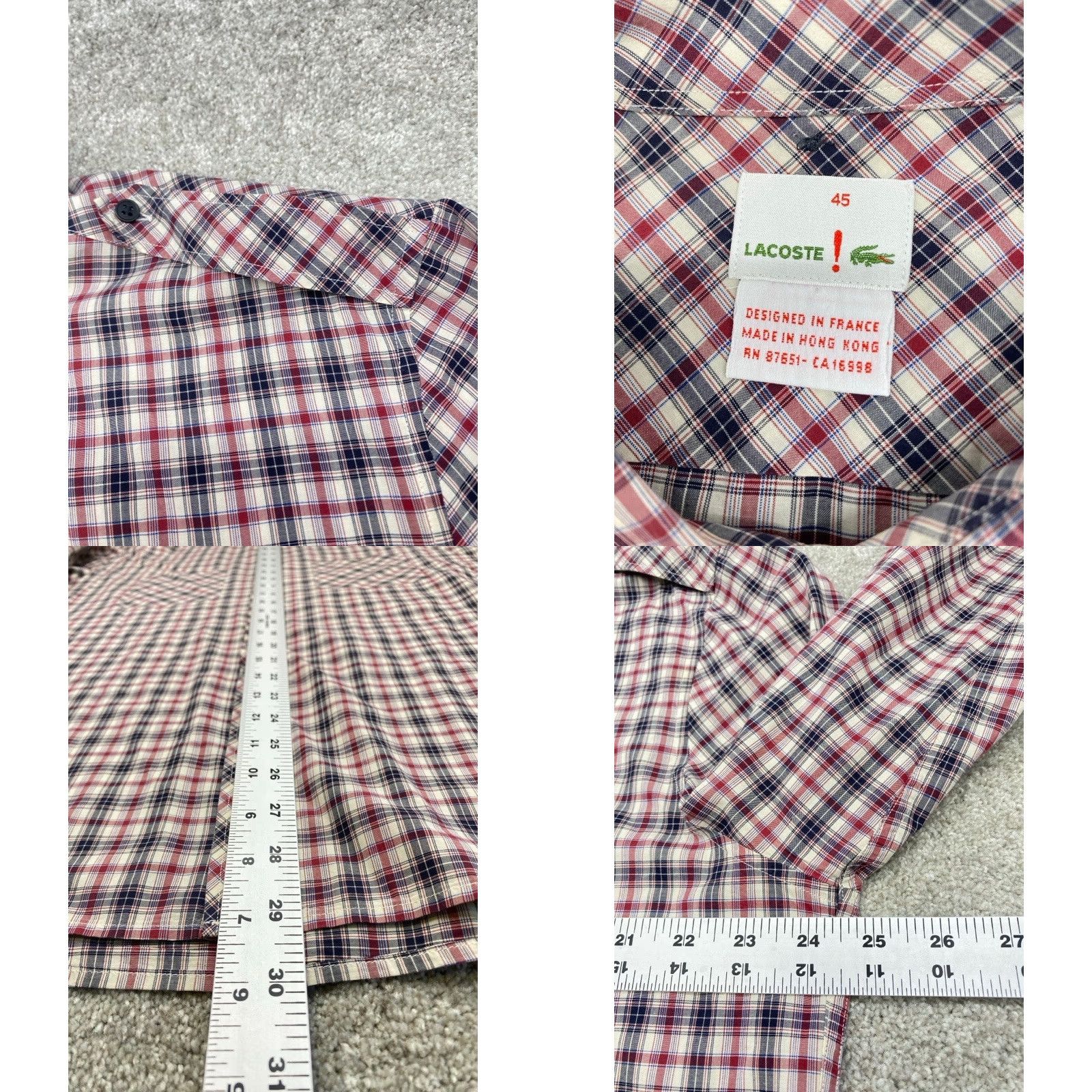 Lacoste VINTAGE Lacoste Shirt Mens 45 XL Long Sleeve Button Up Plaid Made in Hong Kong 5881 Size US XL / EU 56 / 4 - 8 Thumbnail
