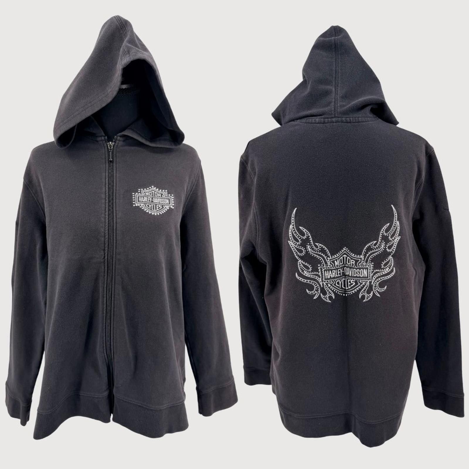 Harley Davidson Vintage Harley Davidson Hoodie Full Zip Black XXL- Y2K Size ONE SIZE - 1 Thumbnail