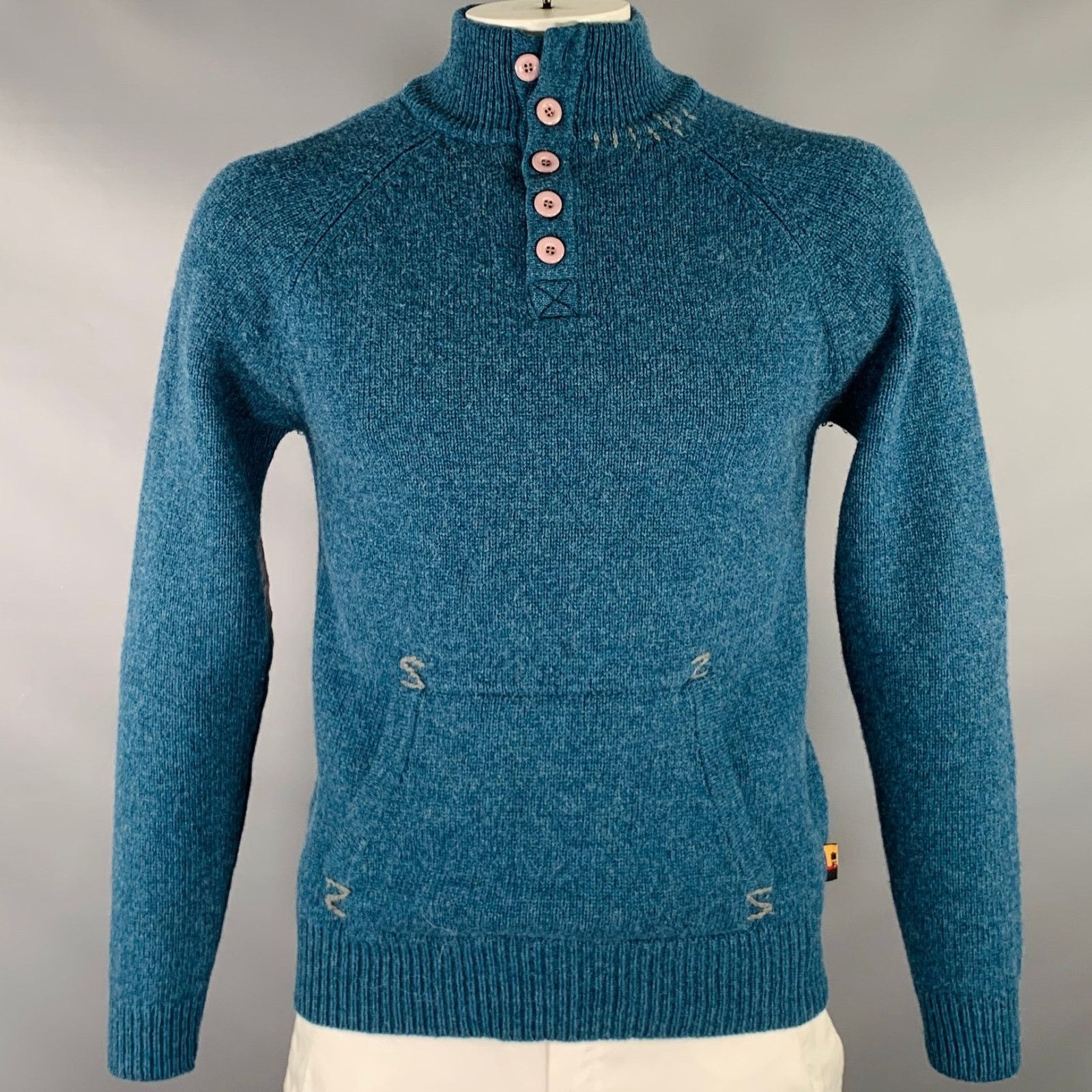 Brooklyn Industries L Blue Grey Knit Lambswool Half Placket Sweater Size US L / EU 52-54 / 3 - 1 Thumbnail
