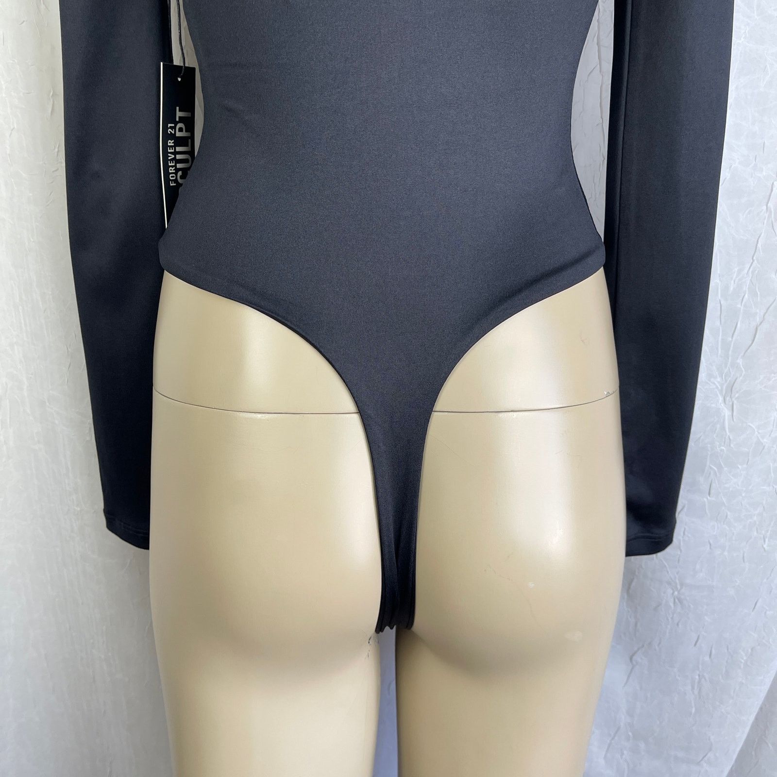 Forever 21 Forever 21 Black Contour Sculpt Satin Thong Bodysuit NWT XS Size XS / US 0-2 / IT 36-38 - 9 Thumbnail