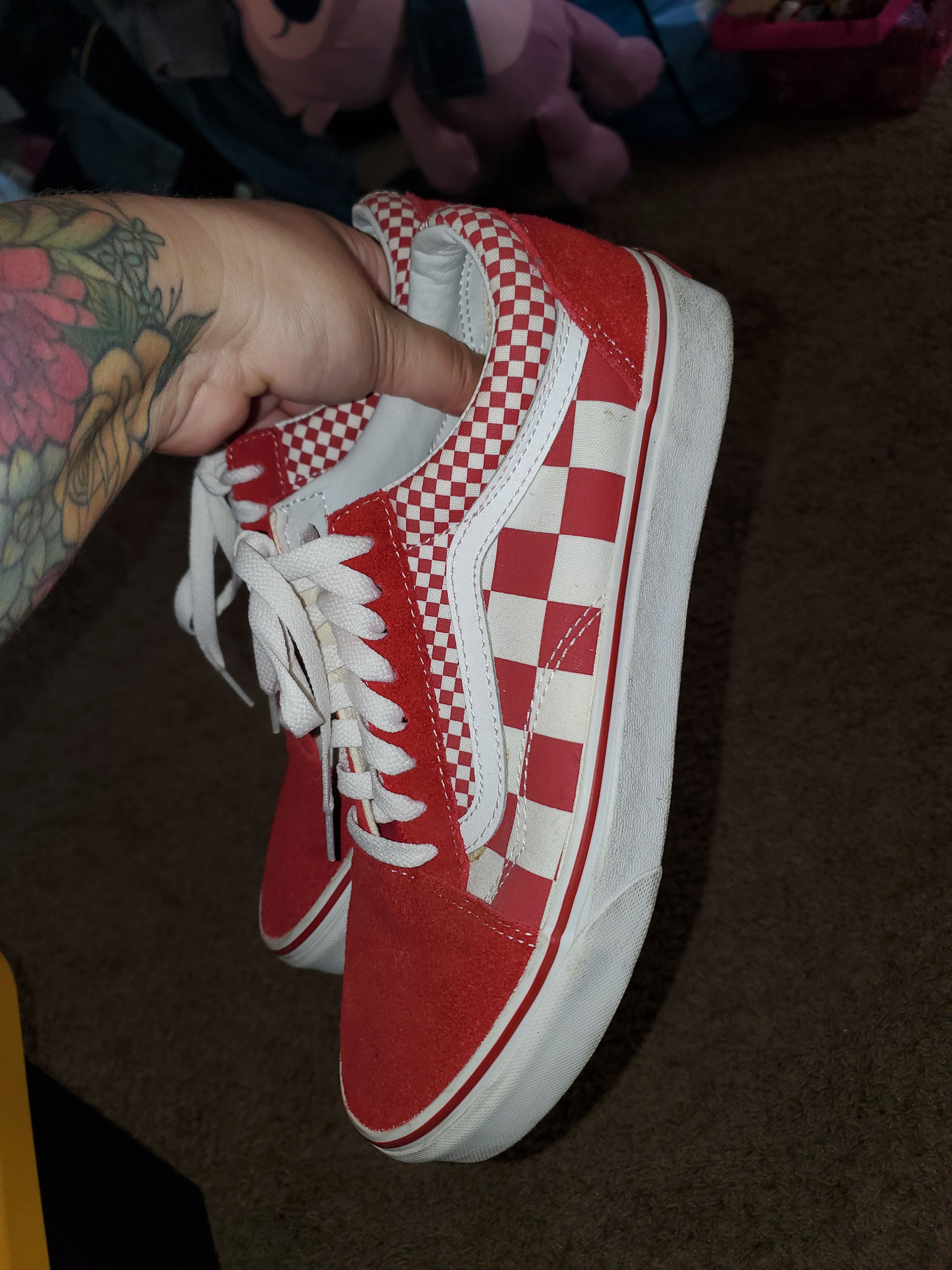 Vans Red + White Old Skool Checkerboard Shoes (M8.5/W10) Size US 8.5 / EU 41-42 - 3 Thumbnail