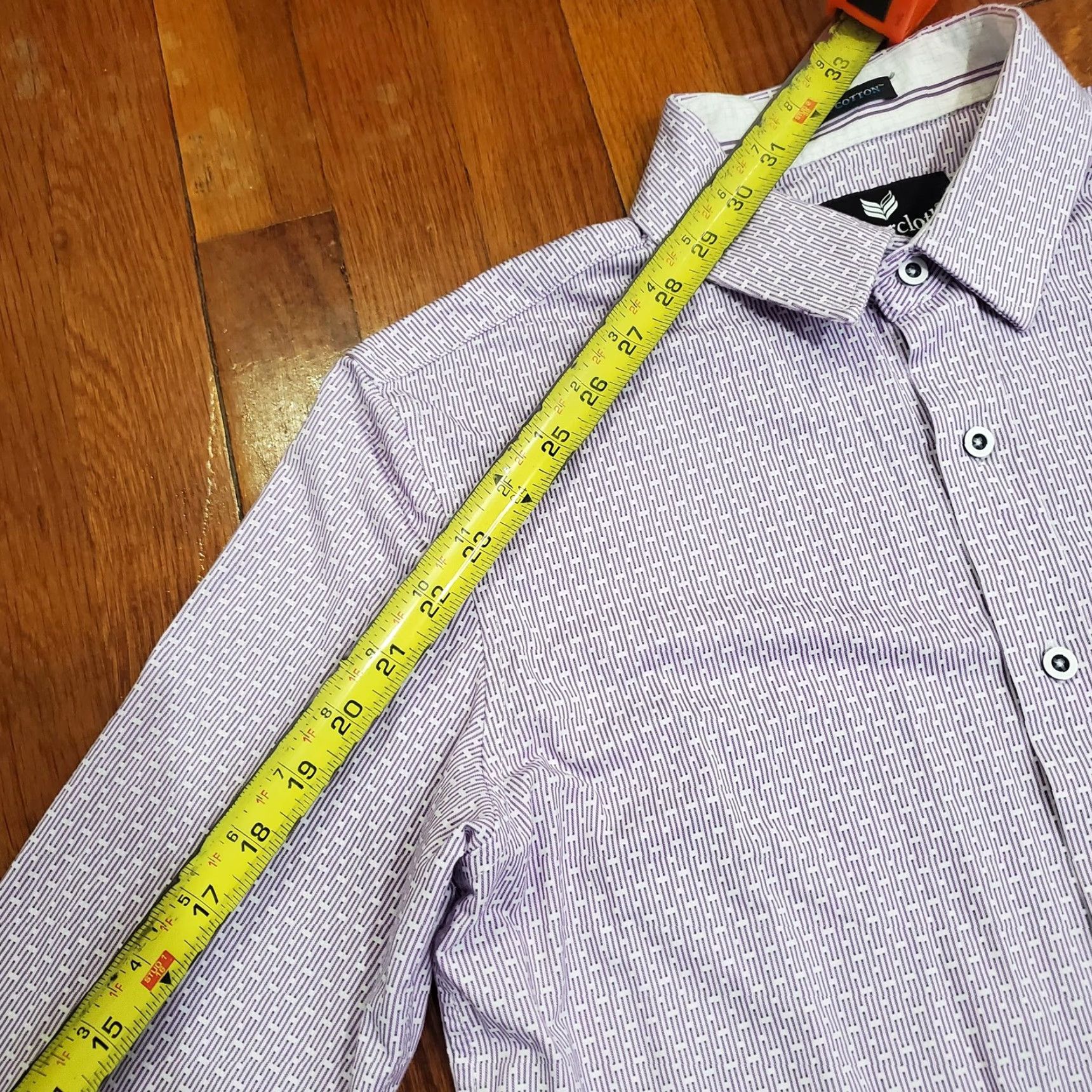 Vintage Buttercloth Shirt Mens M Purple Geometric Slim Fit Long Sleeve Dress Shirt Size 40R - 7 Thumbnail