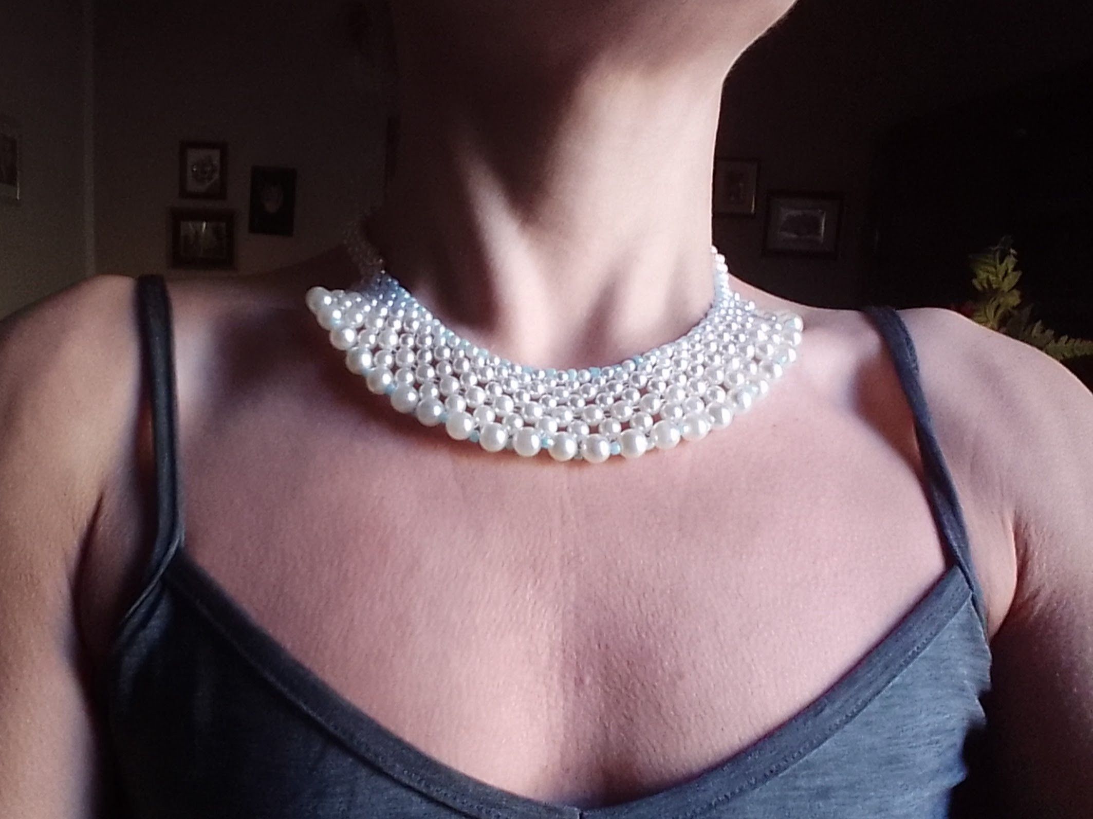 Handmade Necklace White Pearls Netted Elegant Wedding Size ONE SIZE - 3 Thumbnail