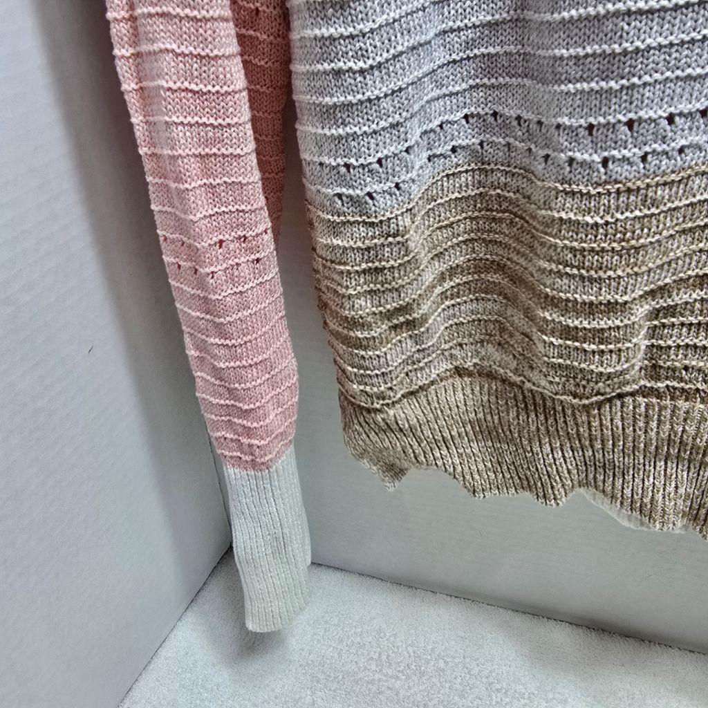 The Unbranded Brand Women's Unbranded V-Neck Sweater L Beige Pink Striped Hooded Size L / US 10 / IT 46 - 5 Thumbnail