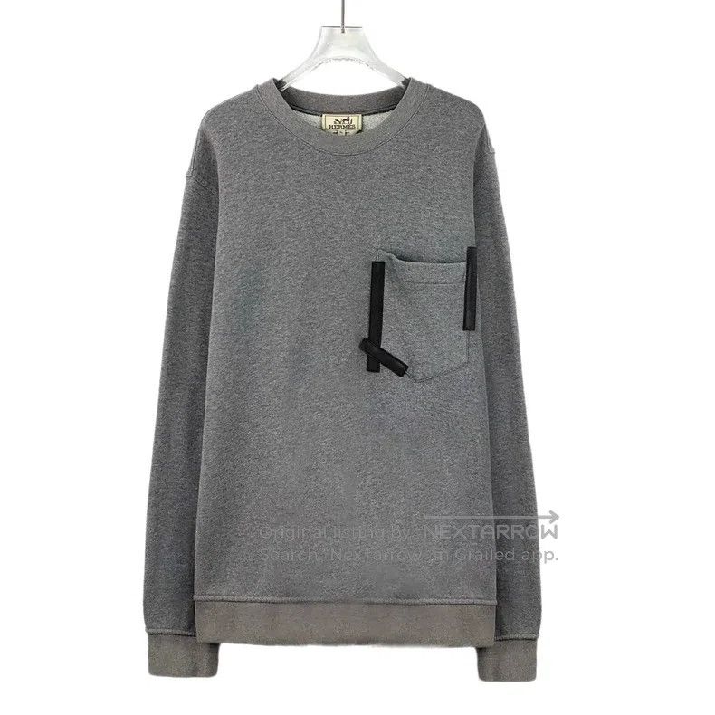 Hermes Hermes Gray pocket leather trim cotton round-neck long-sle Size US XL / EU 56 / 4 - 1 Thumbnail