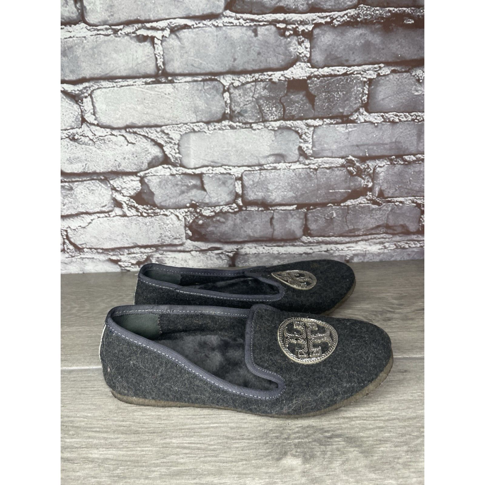 Tory Burch Tory Burch Billy Charcoal Gray Wool Logo Lamb Fur Slipper Fl Size US 6 / IT 36 - 11 Thumbnail