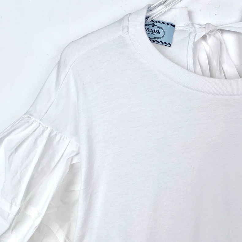 Prada Prada Puff sleeve round-neck white cotton short-sleeved T-s Size US L / EU 52-54 / 3 - 3 Thumbnail