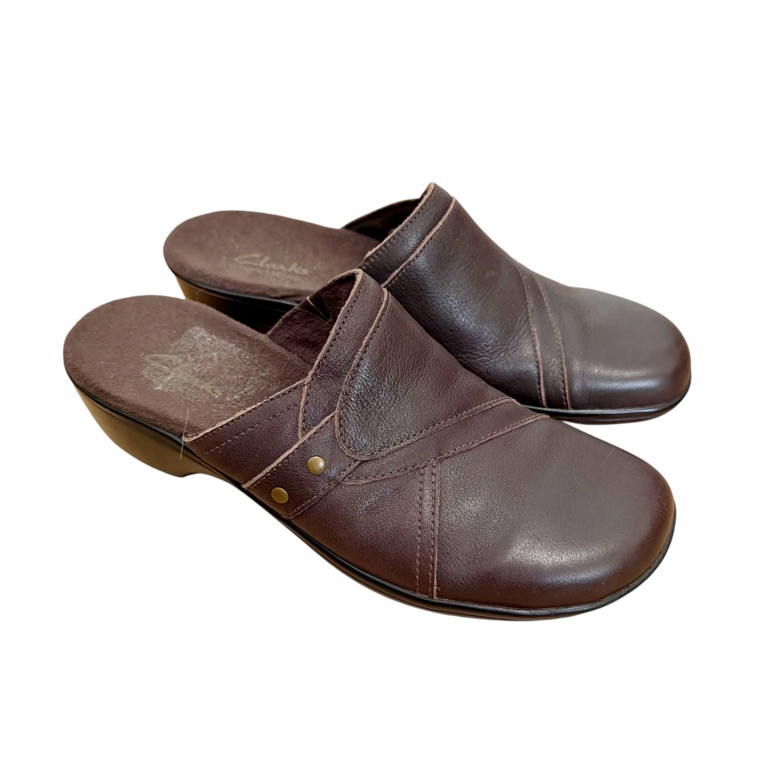 Clarks Clarks Brown Leather Slip On Clogs Sz 6.5 Size US 6.5 / IT 36.5 - 1 Thumbnail
