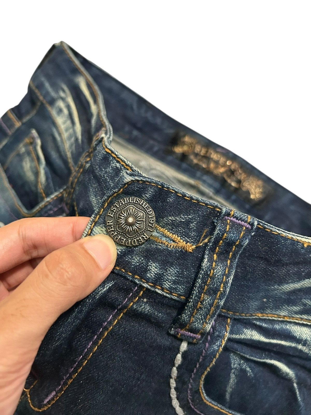 If Six Was Nine × KMRii × Le Grande Bleu (L.G.B.) Skull Red Pepper Japanese Punk Denim Jeans Size US 29 - 7 Thumbnail