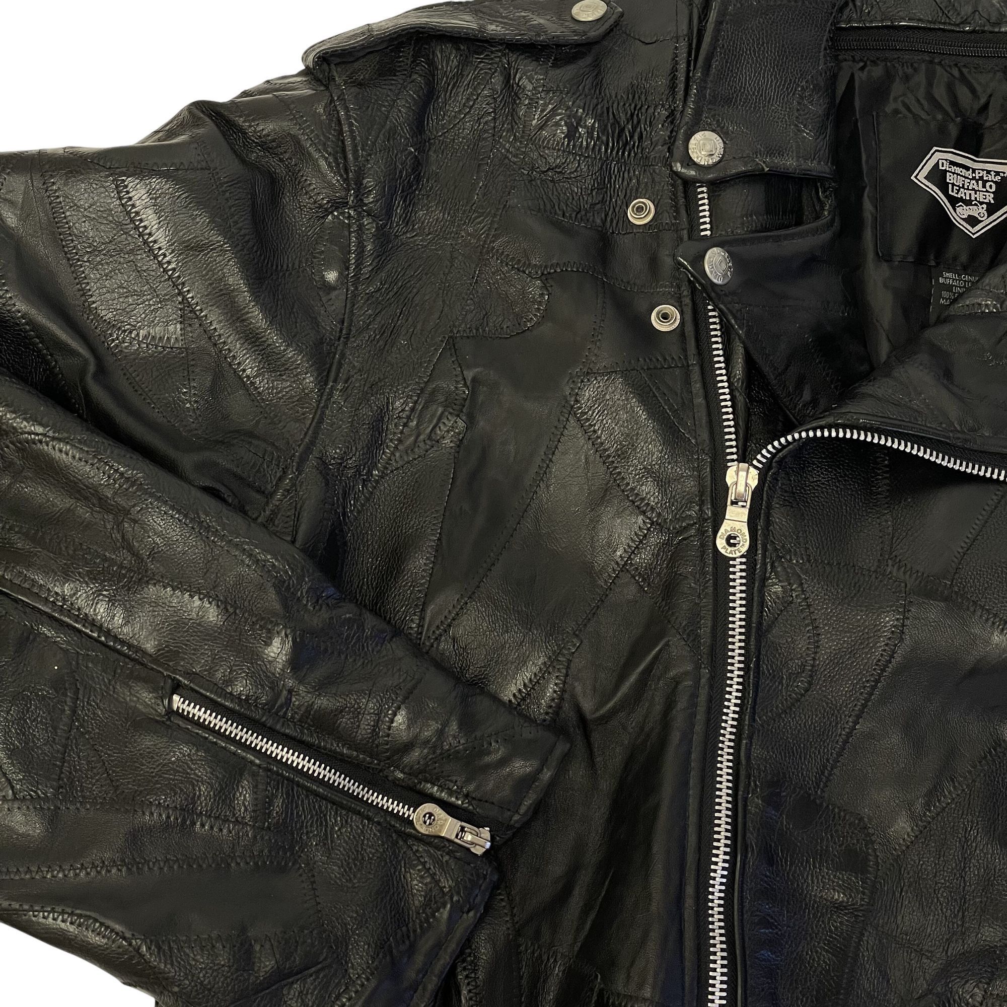 Other Vtg Diamond Plate BUFFALO Leather MOTORCYCLE Jacket Size US XXL / EU 58 / 5 - 3 Thumbnail