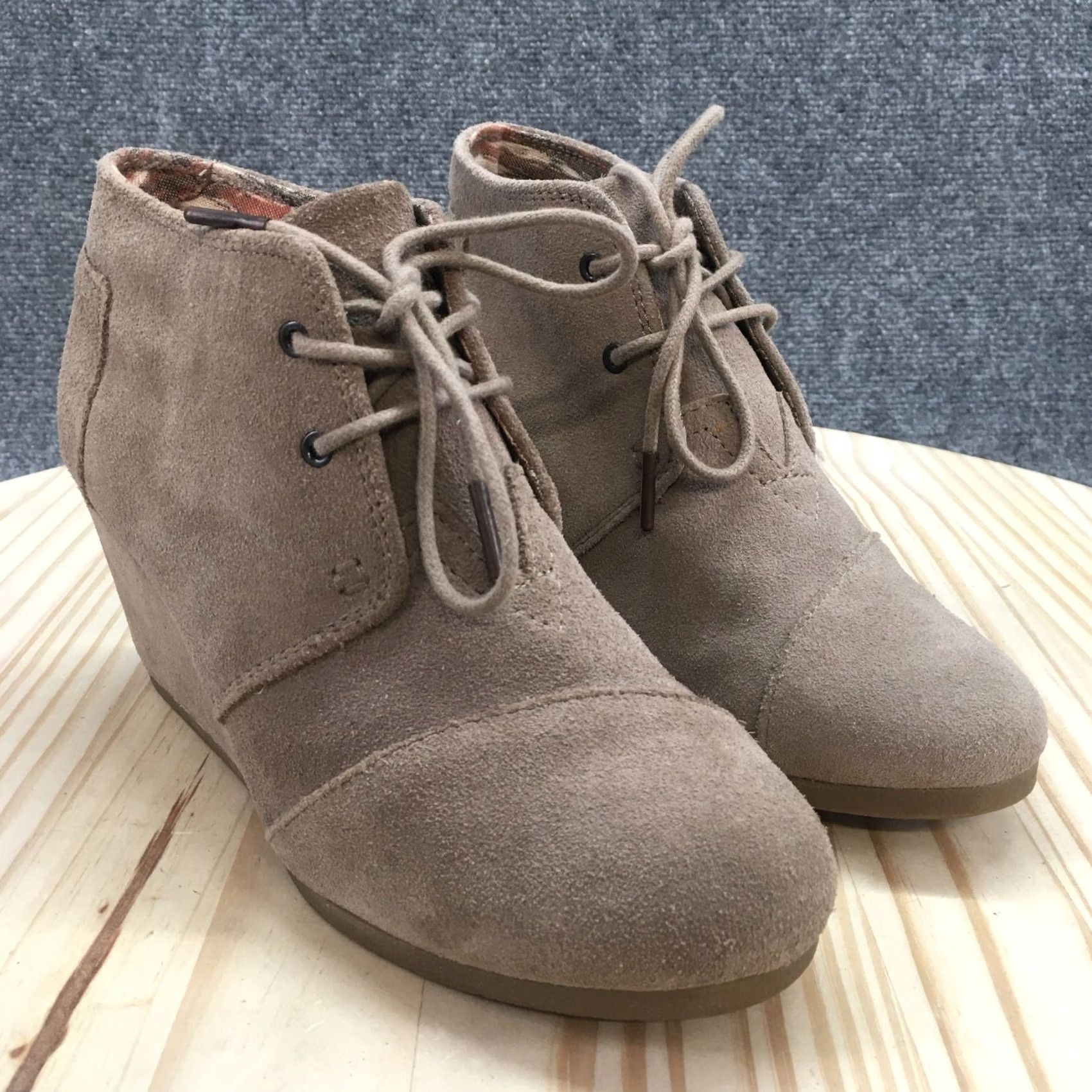 Toms TOMS Boots Womens 8 Desert Brown Lace Up Casual Round Toe Wedge Heels 300615 Size US 8 / IT 38 - 6 Thumbnail