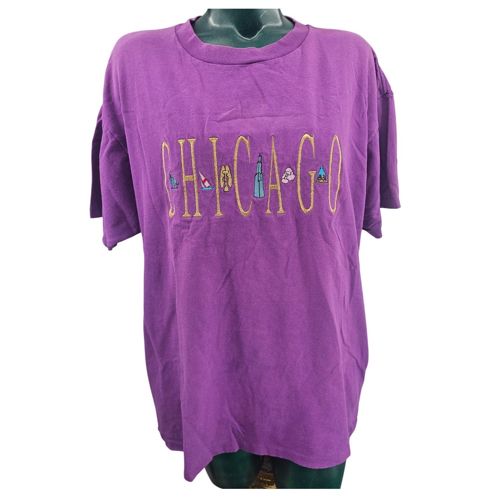 Delta Vintage 90's single Stitch Delta Purple Chicago T-Shirt XL Size XL / US 12-14 / IT 48-50 - 1 Thumbnail