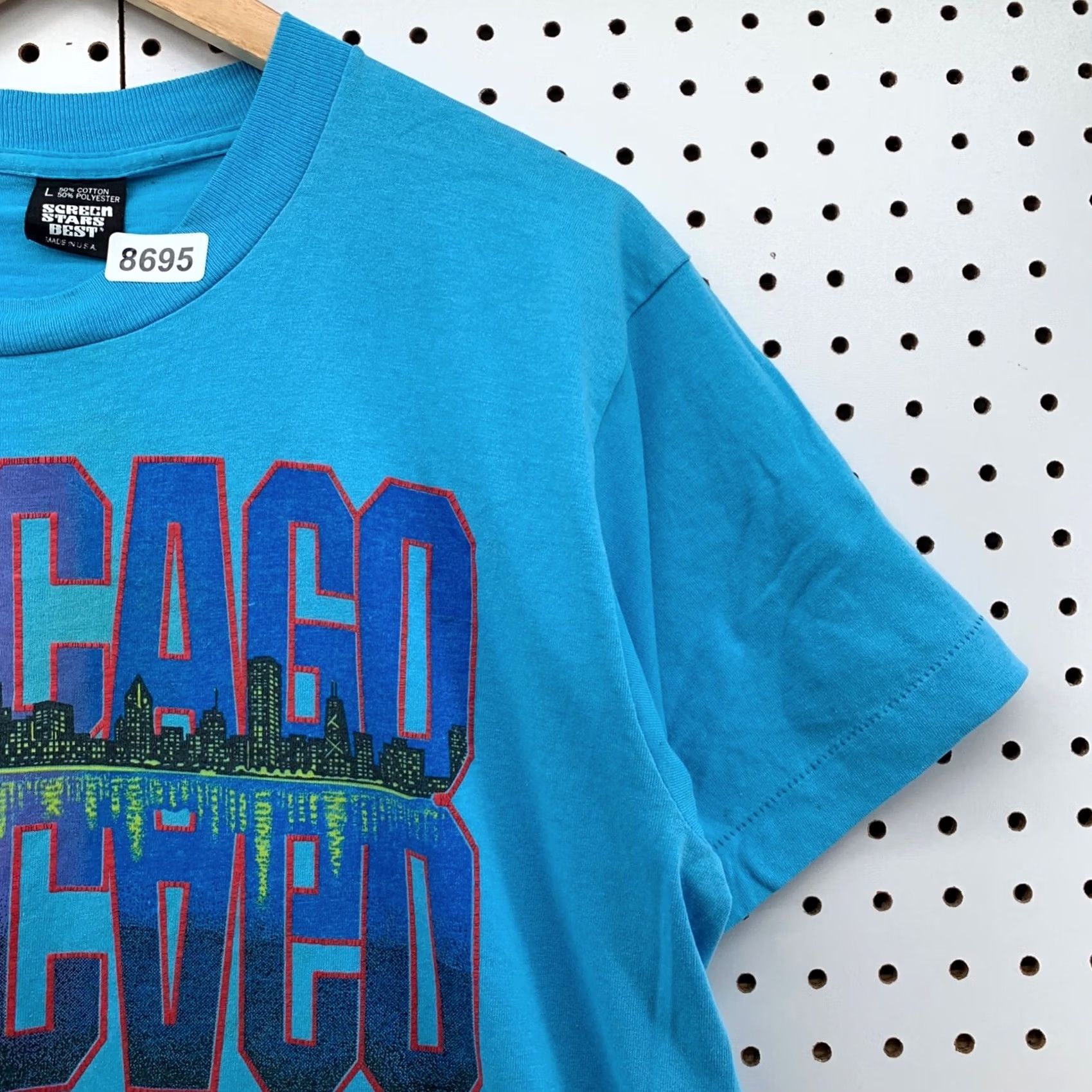 Vintage VINTAGE Chicago Skyline Shirt Blue Large Mens 80s 90s Single Stitch Crew Neck Short Sleeve USA Screen Stars T-Shirt Size US L / EU 52-54 / 3 - 5 Thumbnail