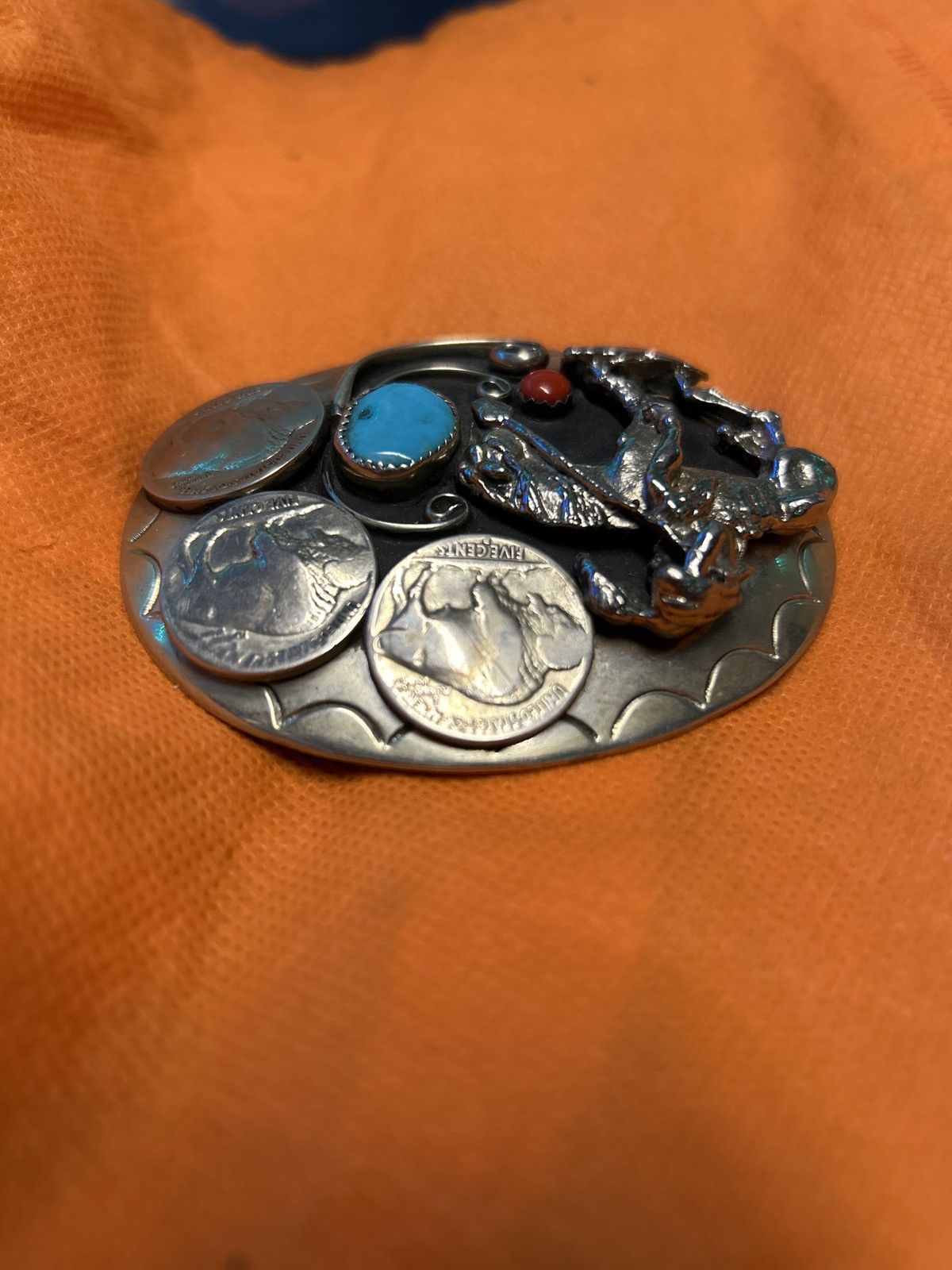 Native × Vintage VINTAGE END OF TRAIL TURQUOISE CORAL BELTBUCKLE Size ONE SIZE - 3 Thumbnail