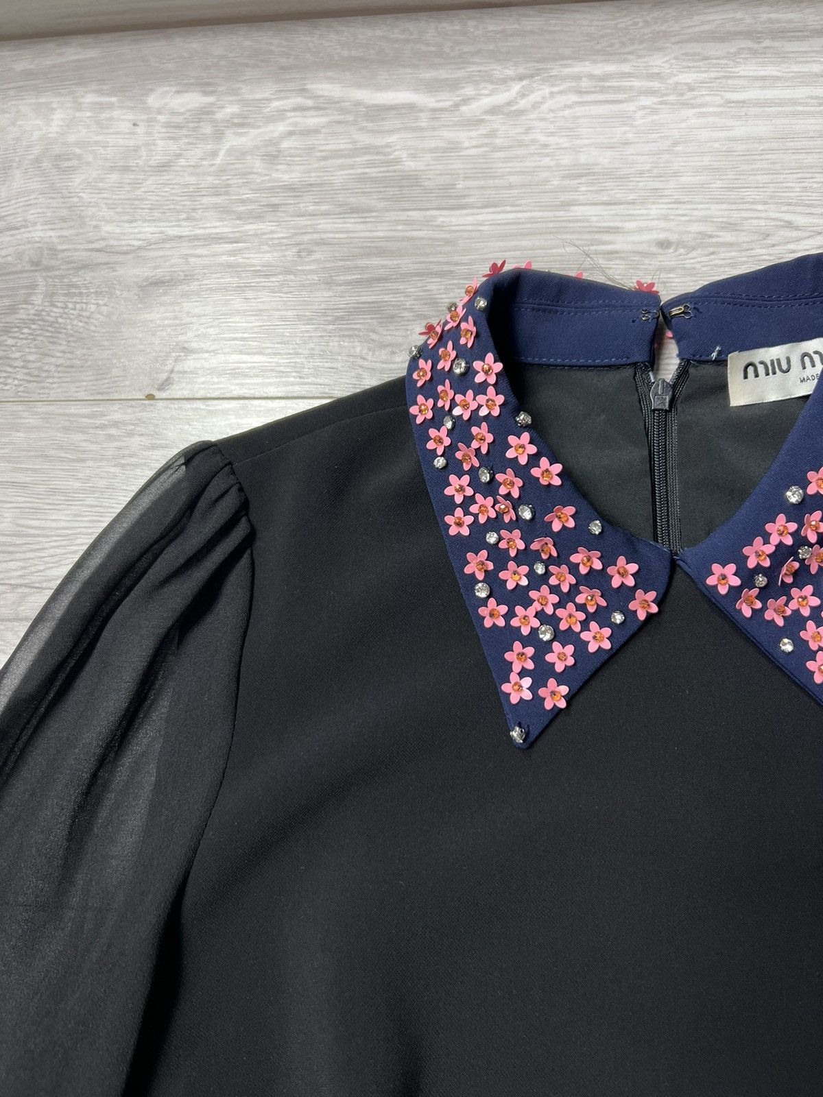 Miu Miu Rare MIU MIU Dress With Flowers On The Collar & Mesh Sleeves Size M / US 6-8 / IT 42-44 - 5 Thumbnail