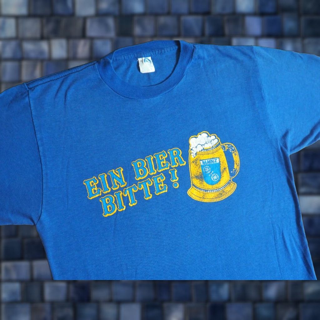 Vintage VTG 70s Artex Mainz German Beer Promo Ale Stein Blue Tee T-Shirt Mens M Size US M / EU 48-50 / 2 - 1 Thumbnail