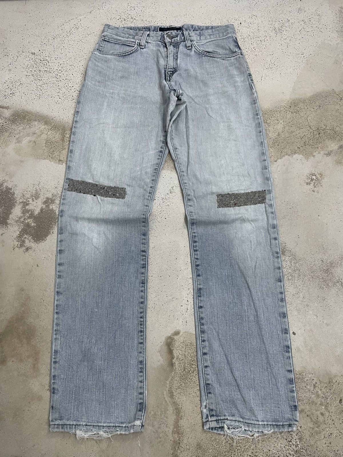 Edwin Low Rize Light Wash Soft Denim Distressed