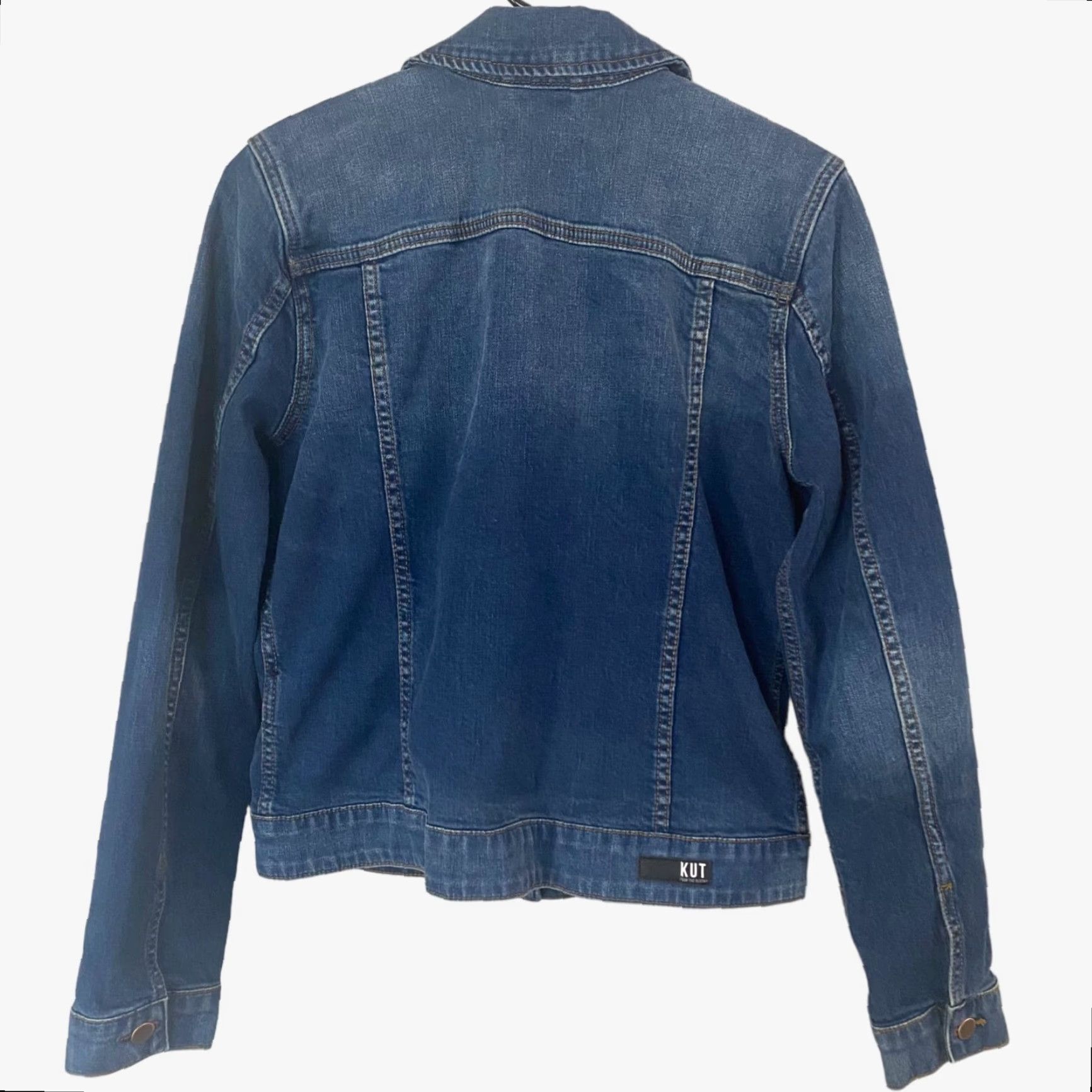 Vintage KUT from the Kloth Ashley Jean Jacket Women's Medium Blue Denim Long Sleeve Collared Button Pockets Size 32" / US 10 / IT 46 - 3 Thumbnail