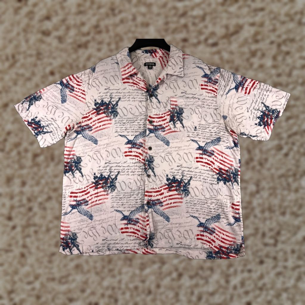 George George Button-Up Shirt Mens XL Pink Short Sleeve Casual Classic 2A 1A 44in Chest Viscose Rayon Polka Dot Button-Down Collared Geоrge Size US XL / EU 56 / 4 - 1 Thumbnail