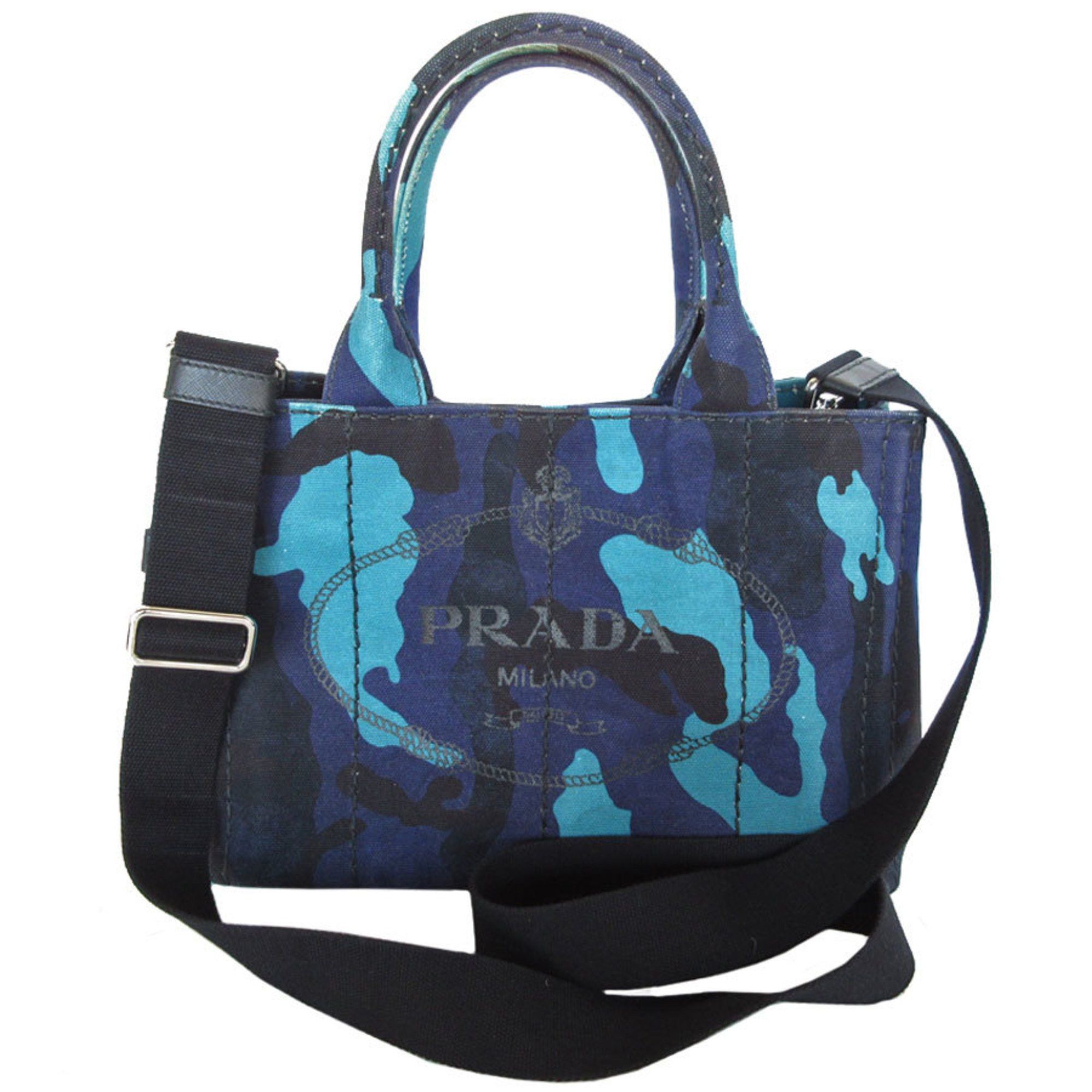 Prada Handbag Shoulder Bag Canapa Canvas Navy Black Blue Silver Ladies S0604G, Women's