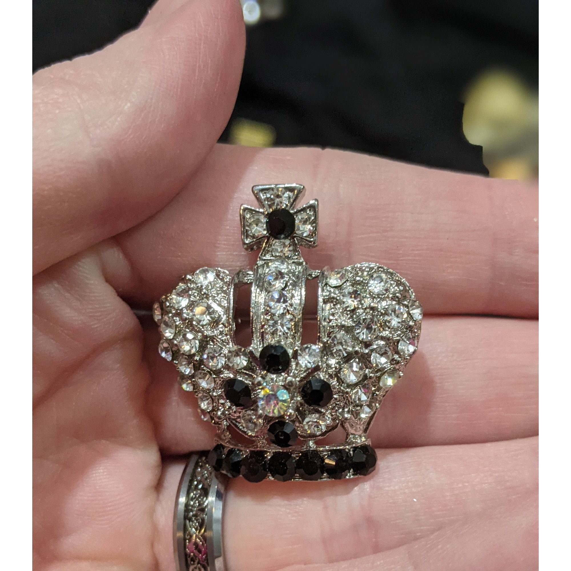 Other Silver And Black Rhinestone Crown Brooch Size ONE SIZE - 2 Thumbnail