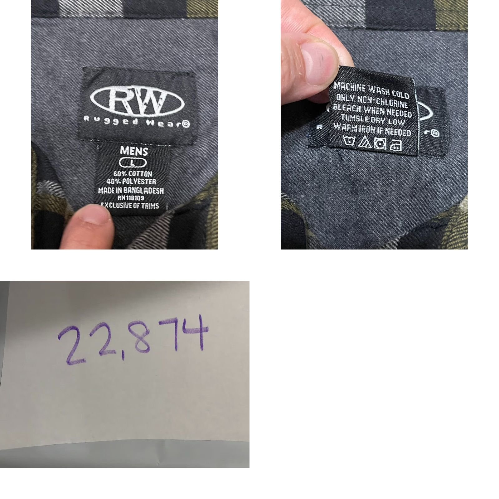 Vintage Rugged Wear Shirt Mens Large Plaid Button Up Long Sleeve Collared Casual Black Green Gray Vintage: No (adjusted) Size US L / EU 52-54 / 3 - 8 Thumbnail
