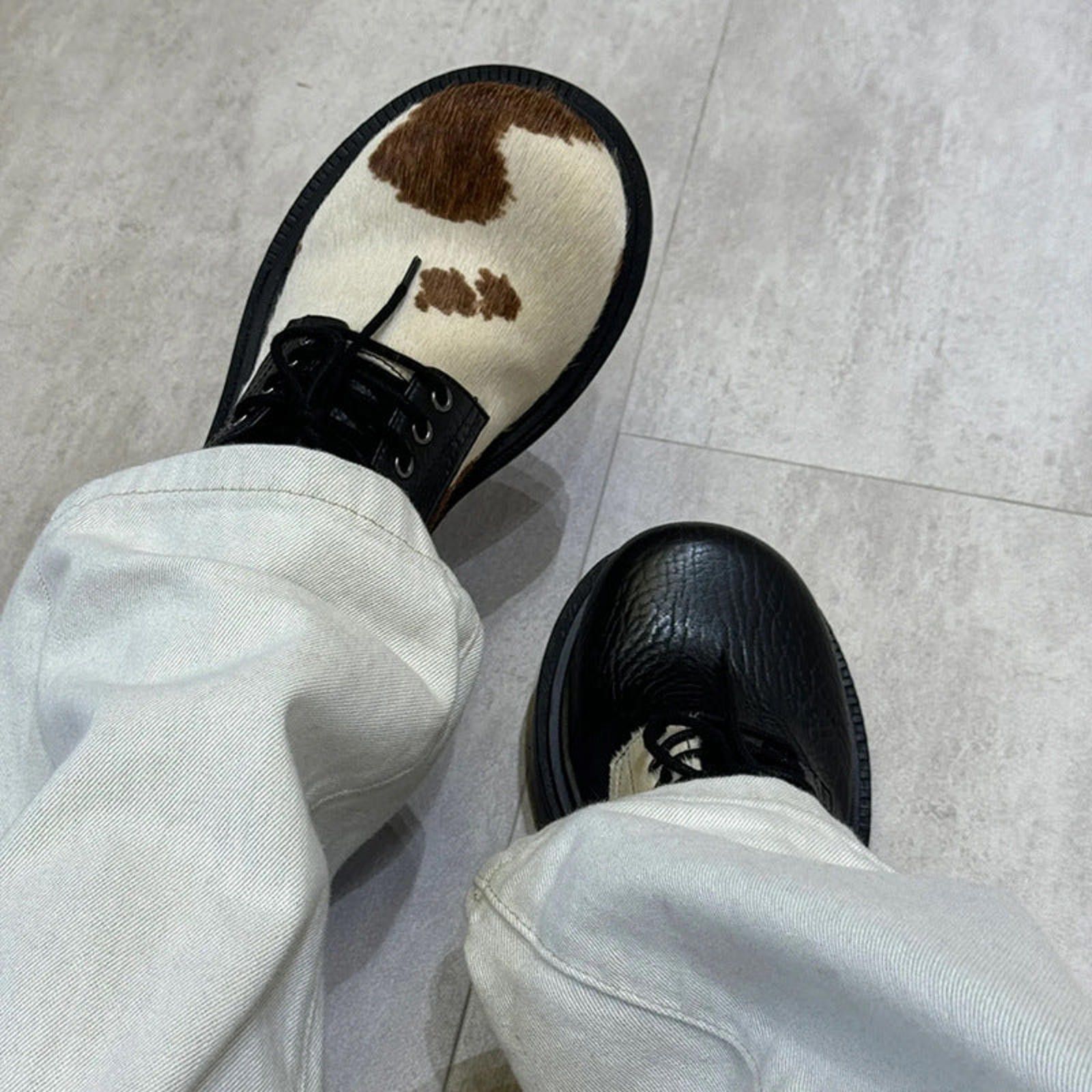 Leather Cream Cow-Texture Leather Derby Shoes Size US 7 / EU 40 - 5 Thumbnail
