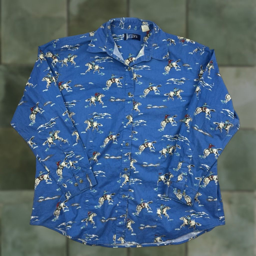 Wrangler VINTAGE Wrangler Western Shirt Adult Large Cowboy Graphic Print Long Sleeve Button-Up Country All Over Print Men Size US L / EU 52-54 / 3 - 1 Thumbnail