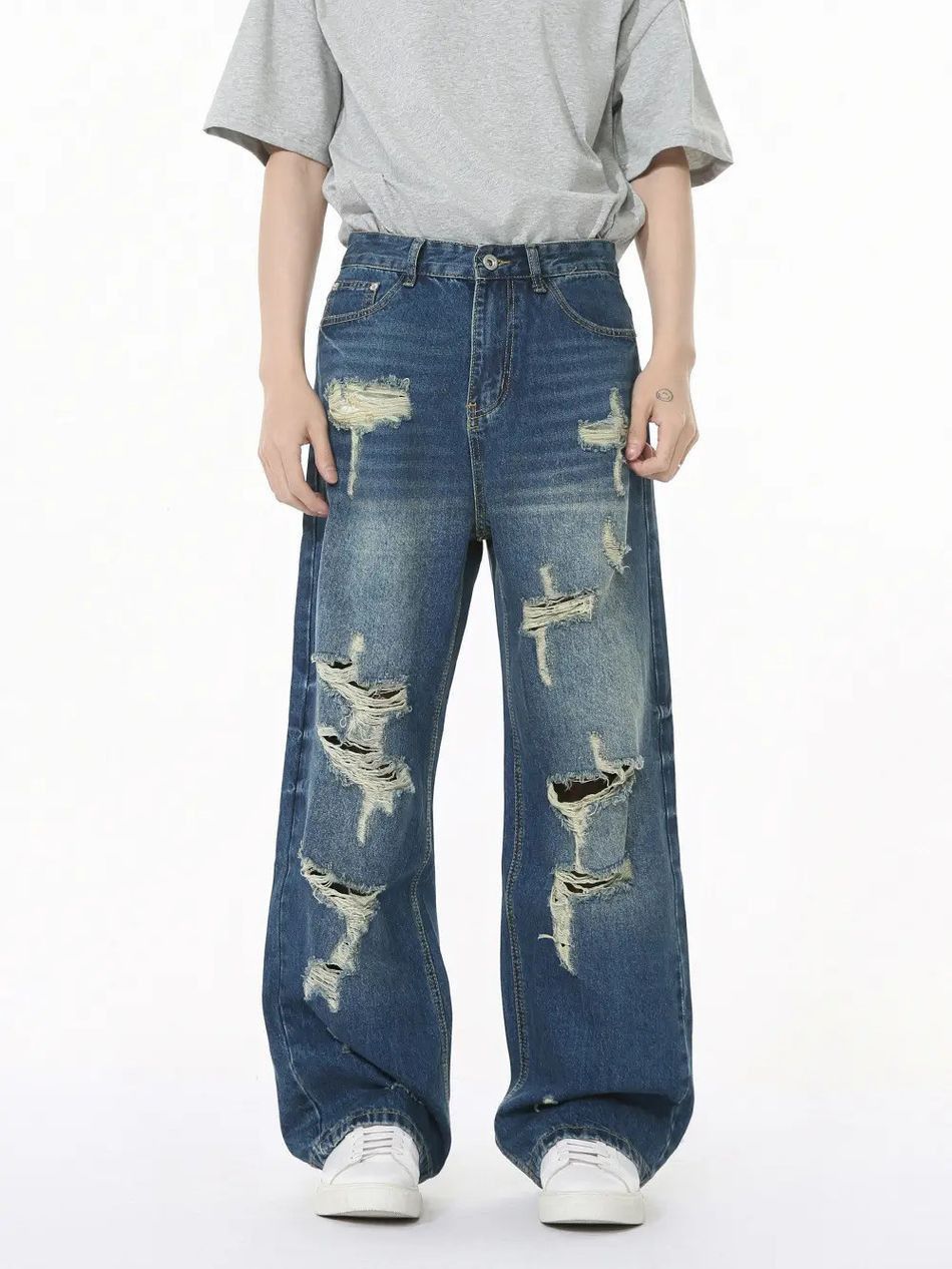 Japanese Brand Retro wide leg loose ripped jeans Size US 32 / EU 48 - 5 Thumbnail