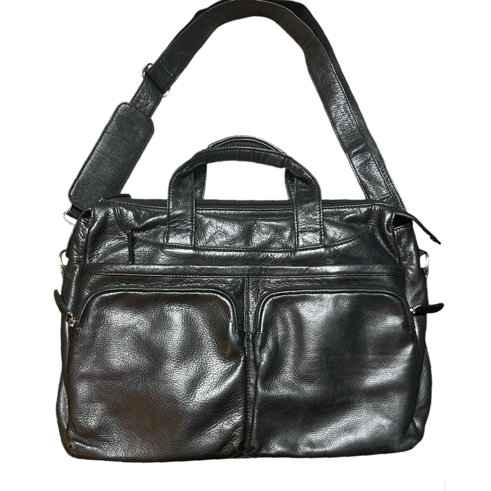 Revenge Levenger Black Leather Laptop Messenger Bag Briefcase Crossbody Travel Carry On - Women Large 15in Strap Pebbled Zip Size ONE SIZE - 2 Thumbnail