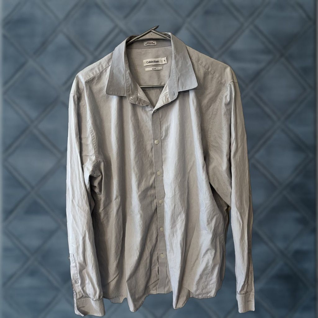Calvin Klein Calvin Klein Dress Shirt Slim Fit Non Iron Striped Gray XL Mens Size US XL / EU 56 / 4 - 1 Thumbnail
