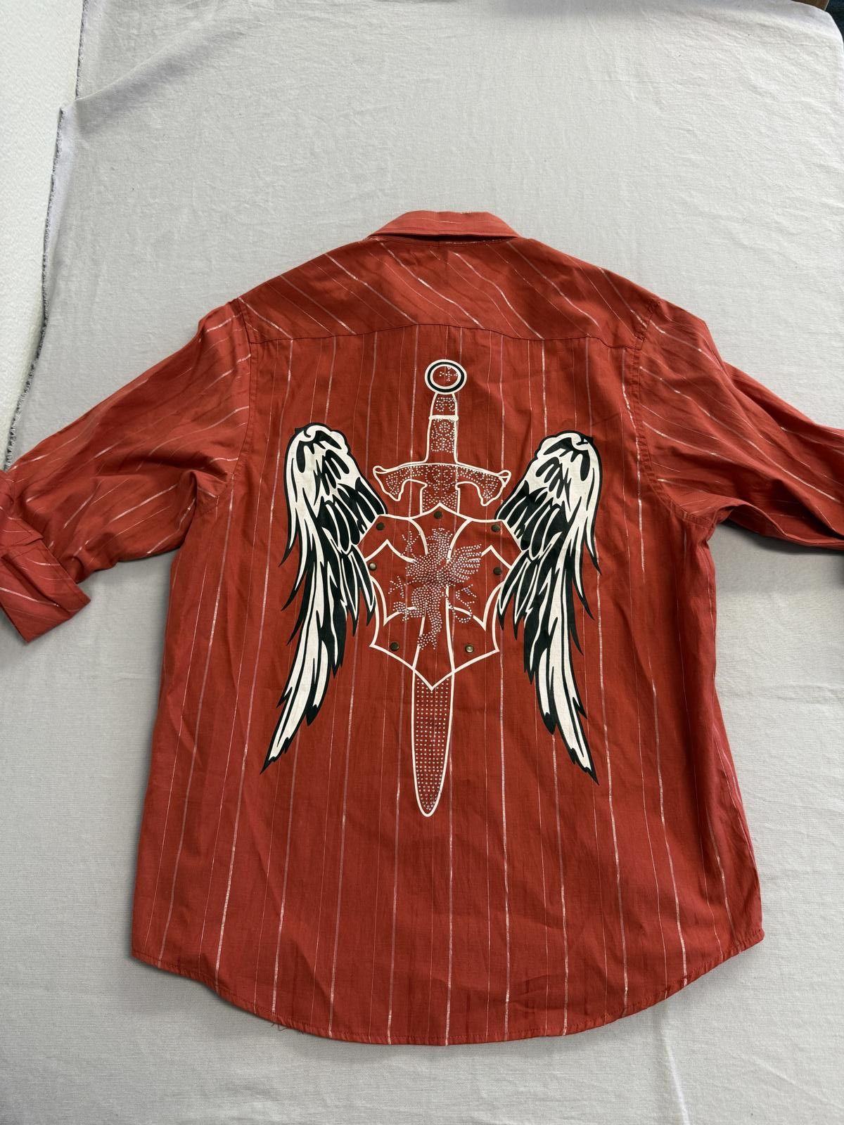 Designer El General Pin Stripe Button Up Angel Wings Vaquero Tee - L Size US L / EU 52-54 / 3 - 1 Thumbnail