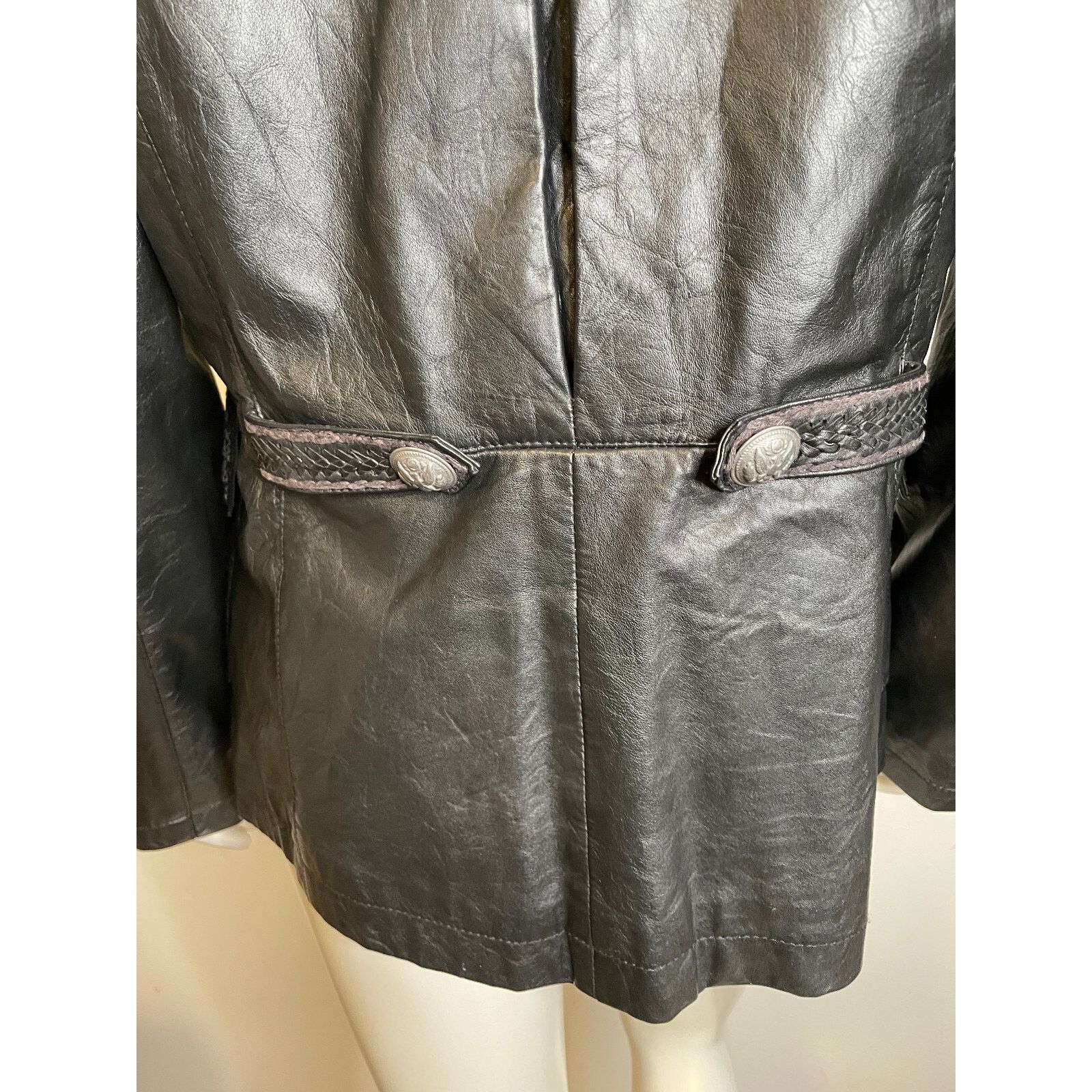 Double D Ranch Double D Ranch Black Leather Military Jacket L Pockets Size L / US 10 / IT 46 - 15 Thumbnail