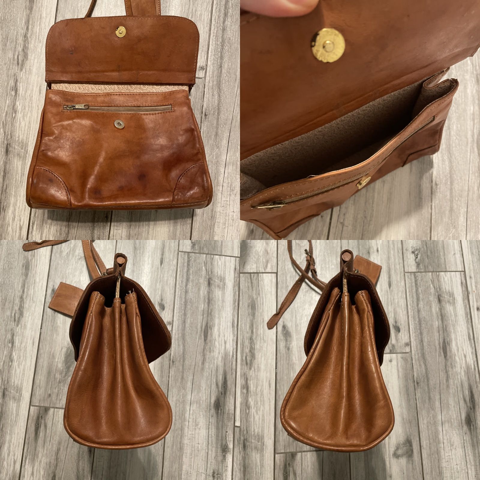 Vintage VINTAGE Tan Cognac Leather Messenger Cross Body Bag Purse Lined Paraguay Women's Medium Tan Beige Crossbody Adjustable Strap Lined Size ONE SIZE - 8 Thumbnail